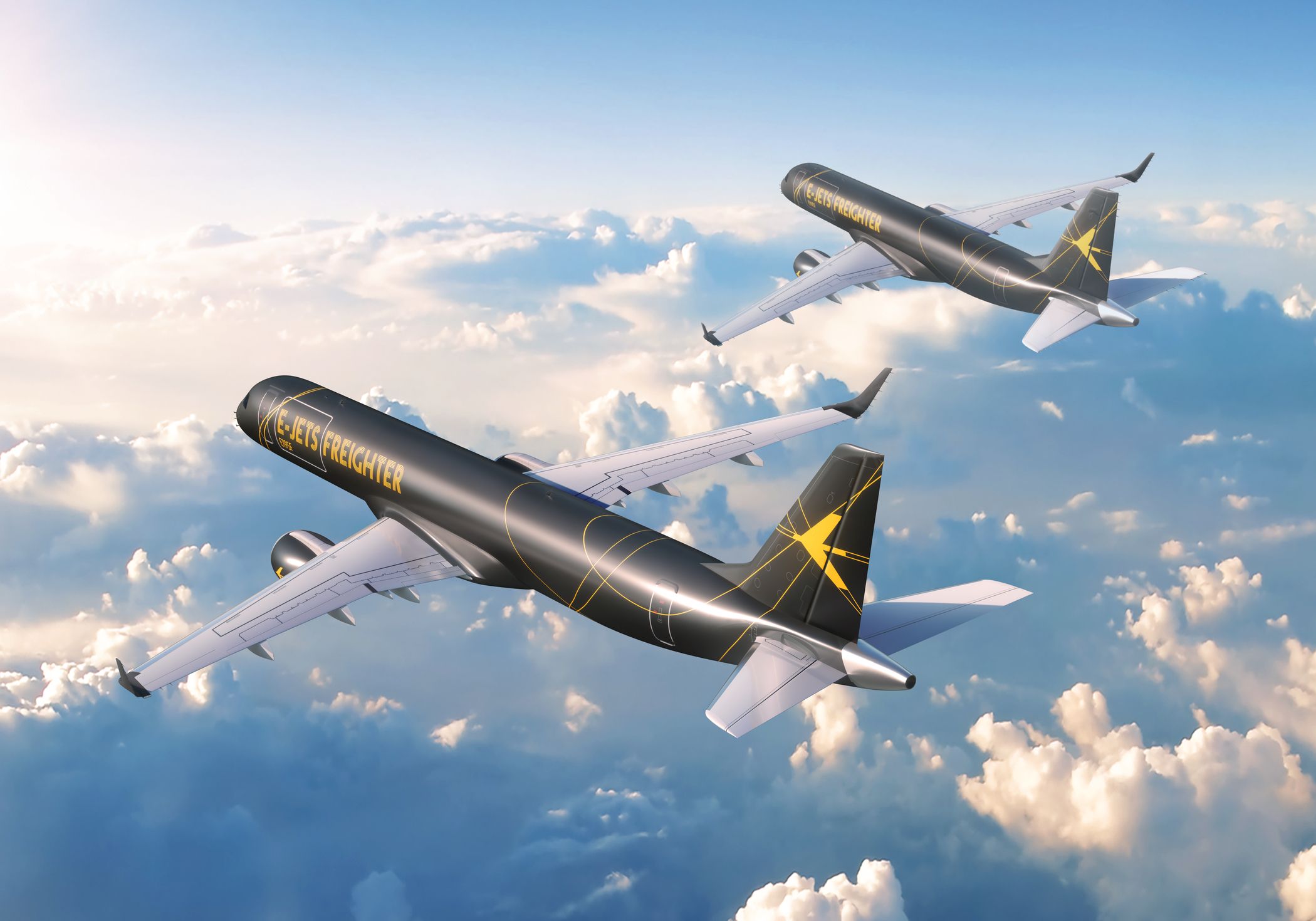 A render visualization of Embraer's E190 and E195P2F 