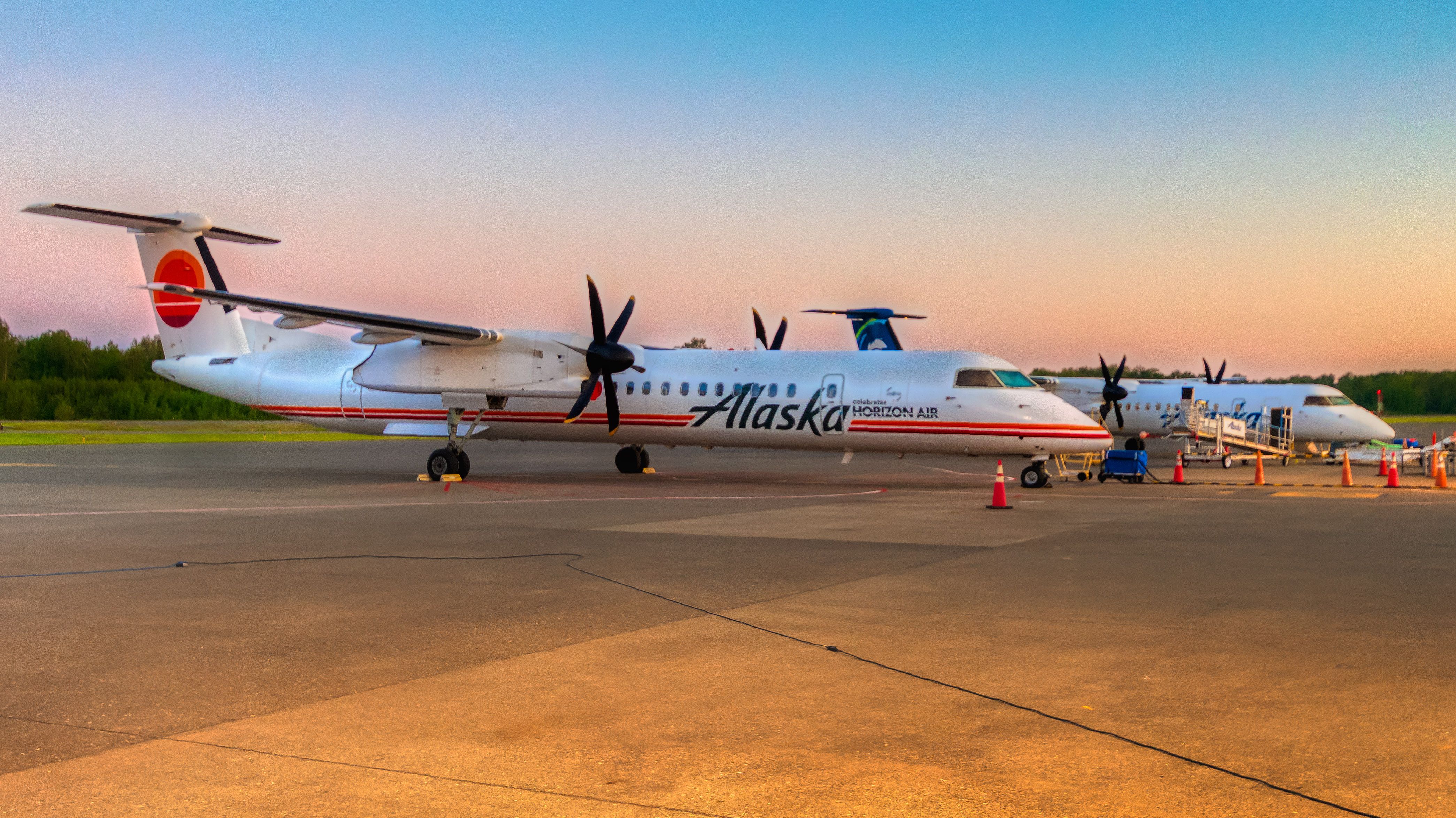 HDR of Two Alaska Airlines Q400s/Dash 8-400s at BLI Sunrise