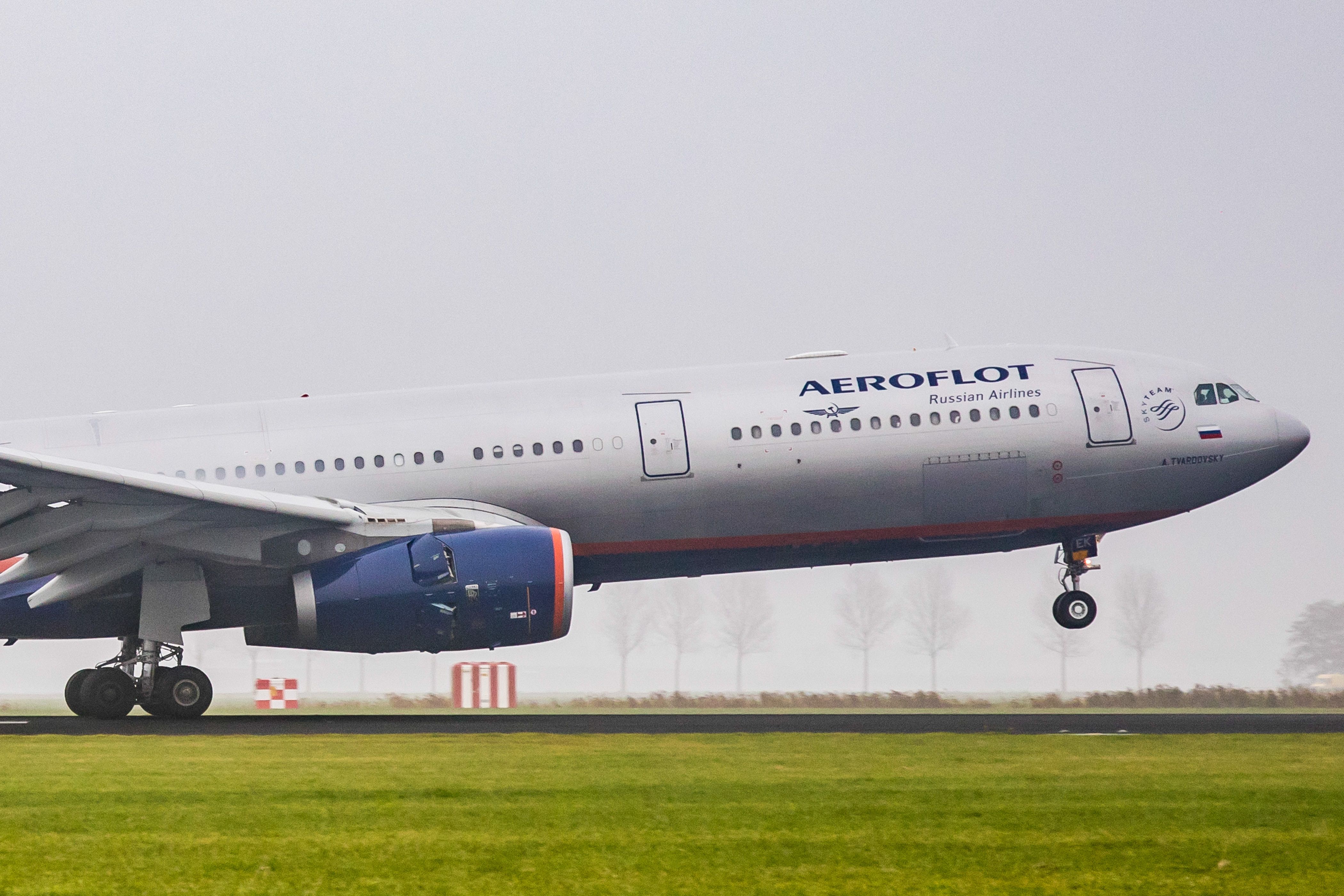 An Aeroflot plane takes off. 