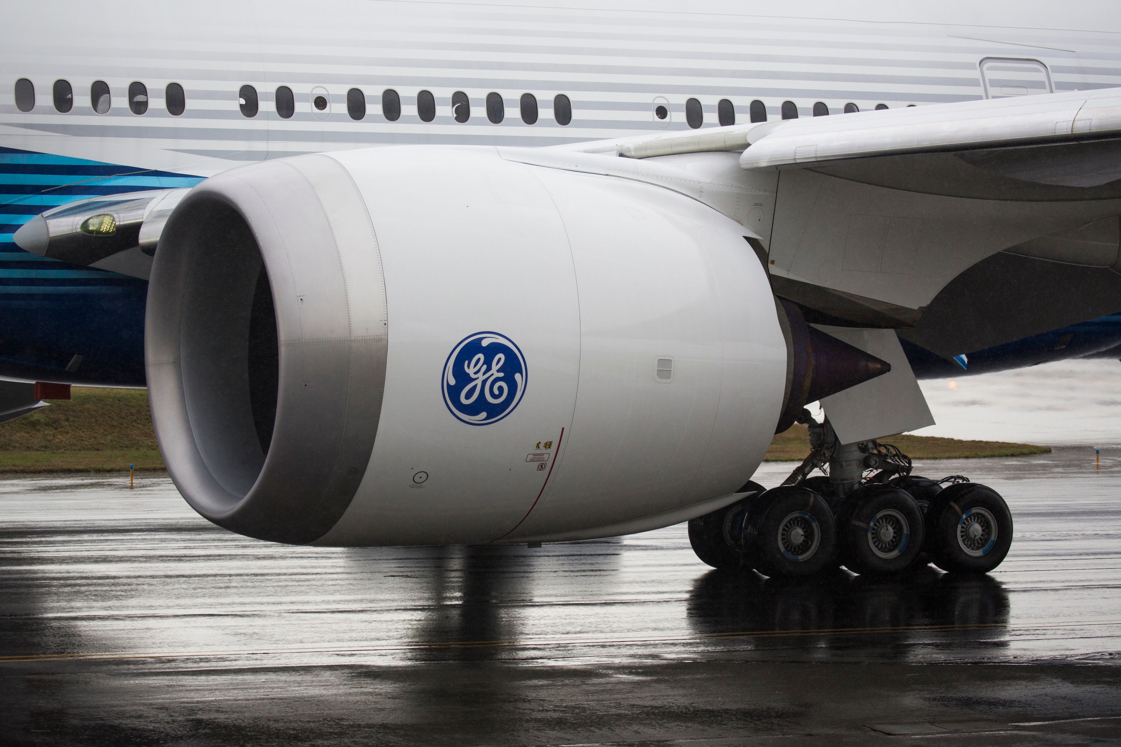 A GE9X engine on a Boeing 777X test aircraft