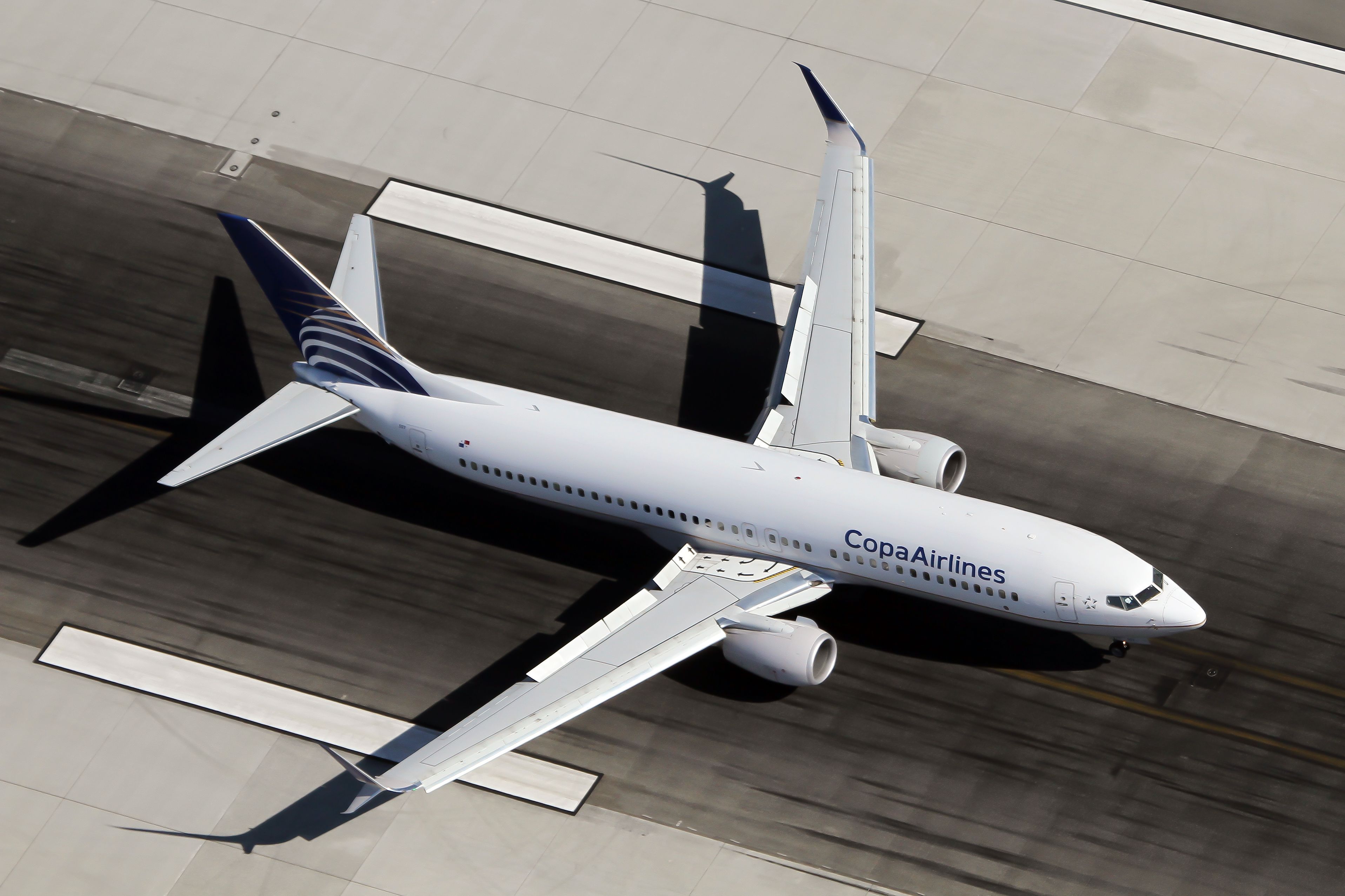 A Copa Airlines Boeing 737 aircraft seen from above. 