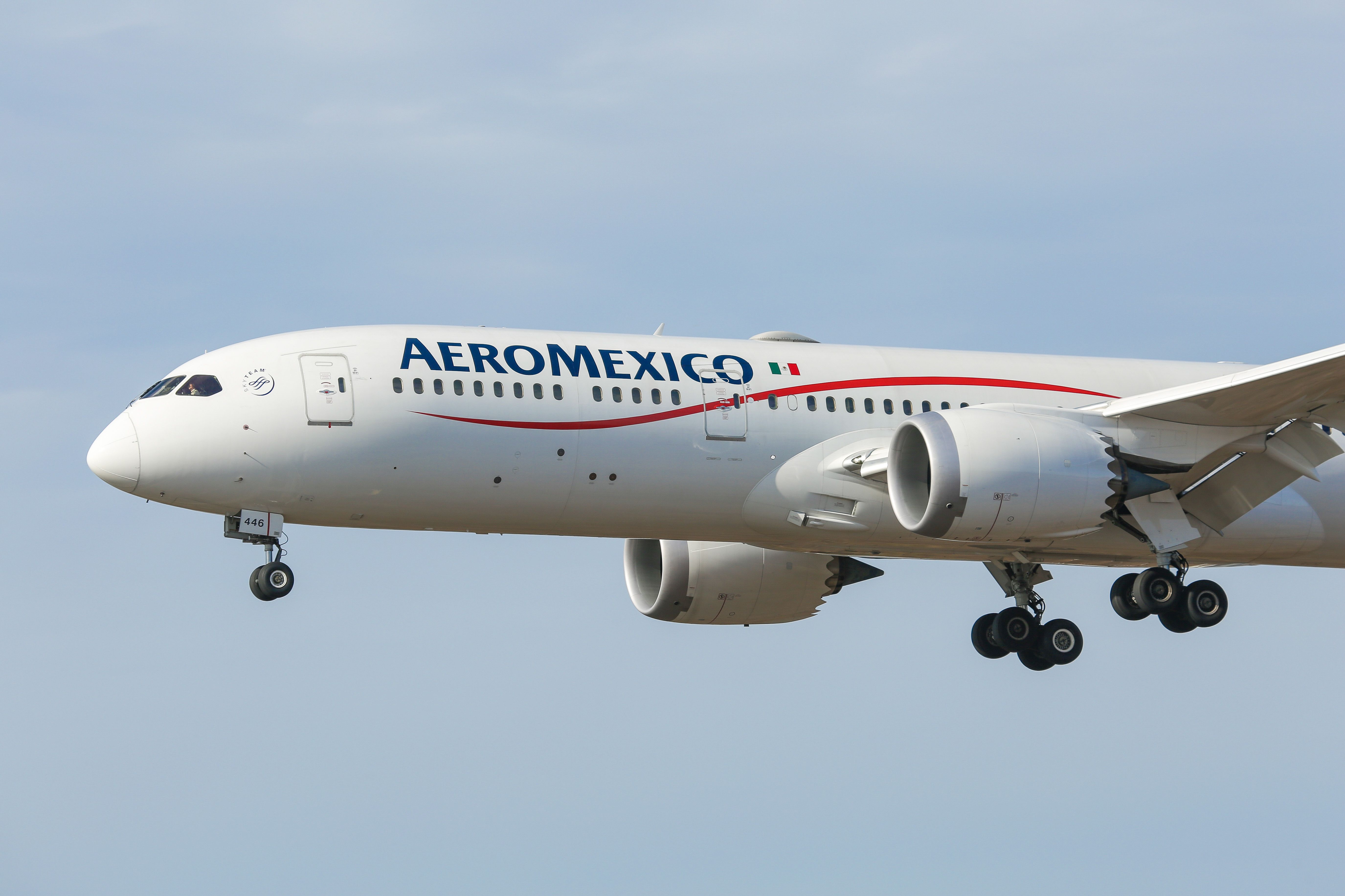 An Aeromexico Boeing 787 aircraft landing. 