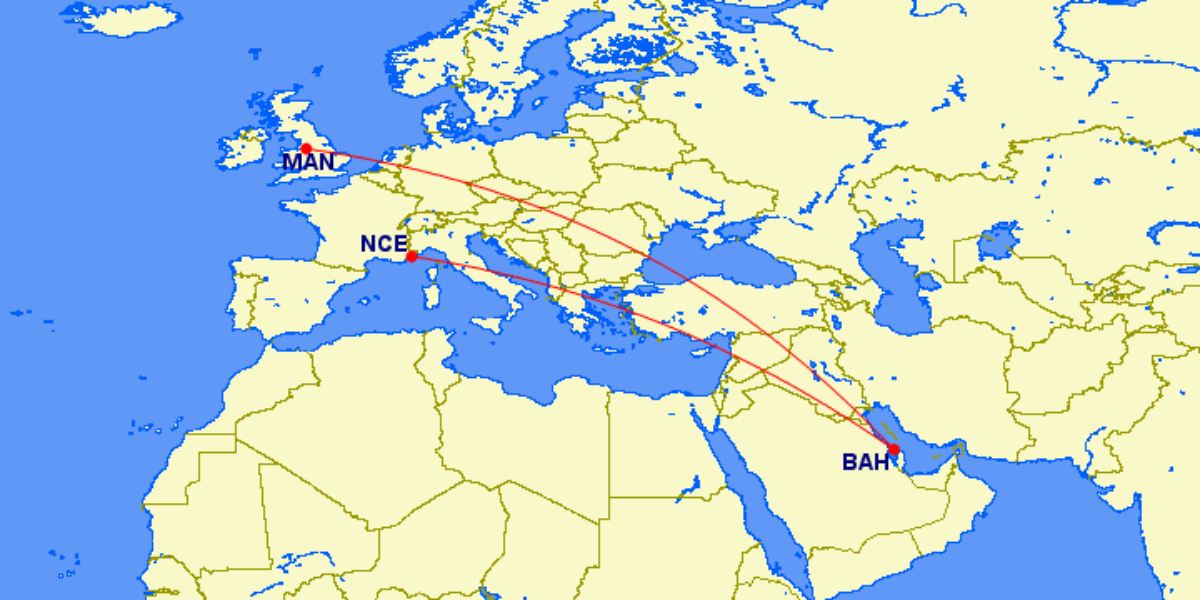 Gulf Air Manchester Nice Flights Route Map