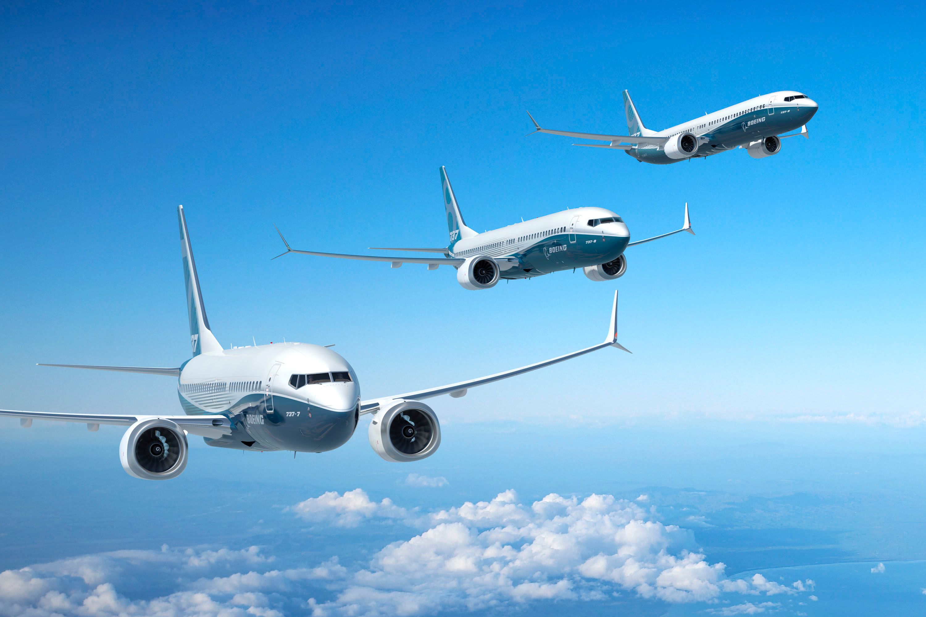 Boeing 737 MAX 7, MAX 8, and MAX 9 in flight