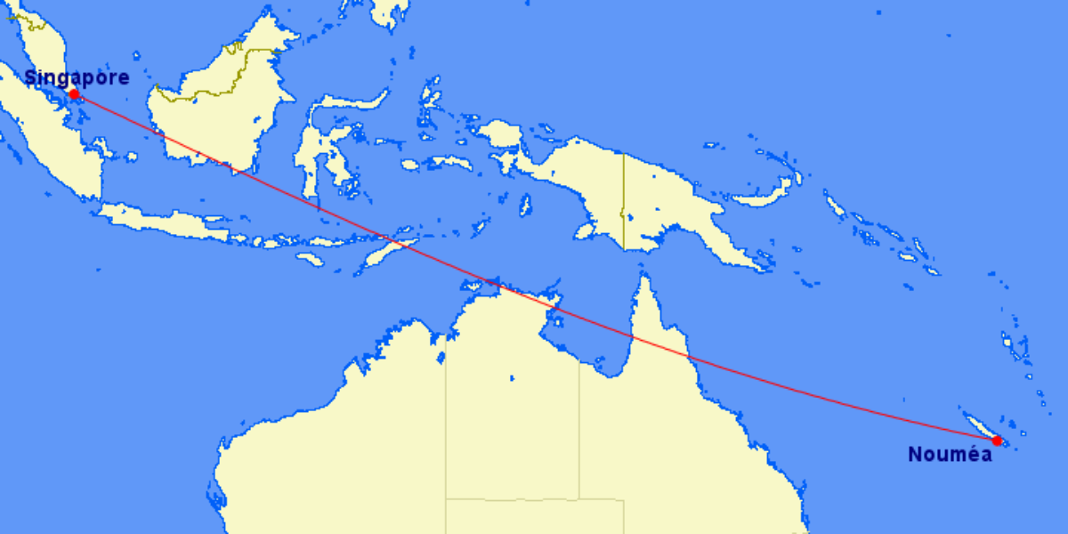 Noumea - Singapore Route Map