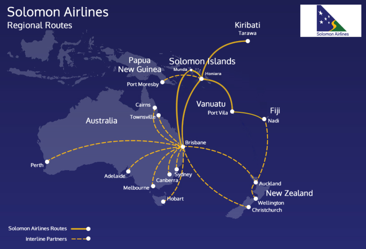 Solomon Airlines Regional Route Map