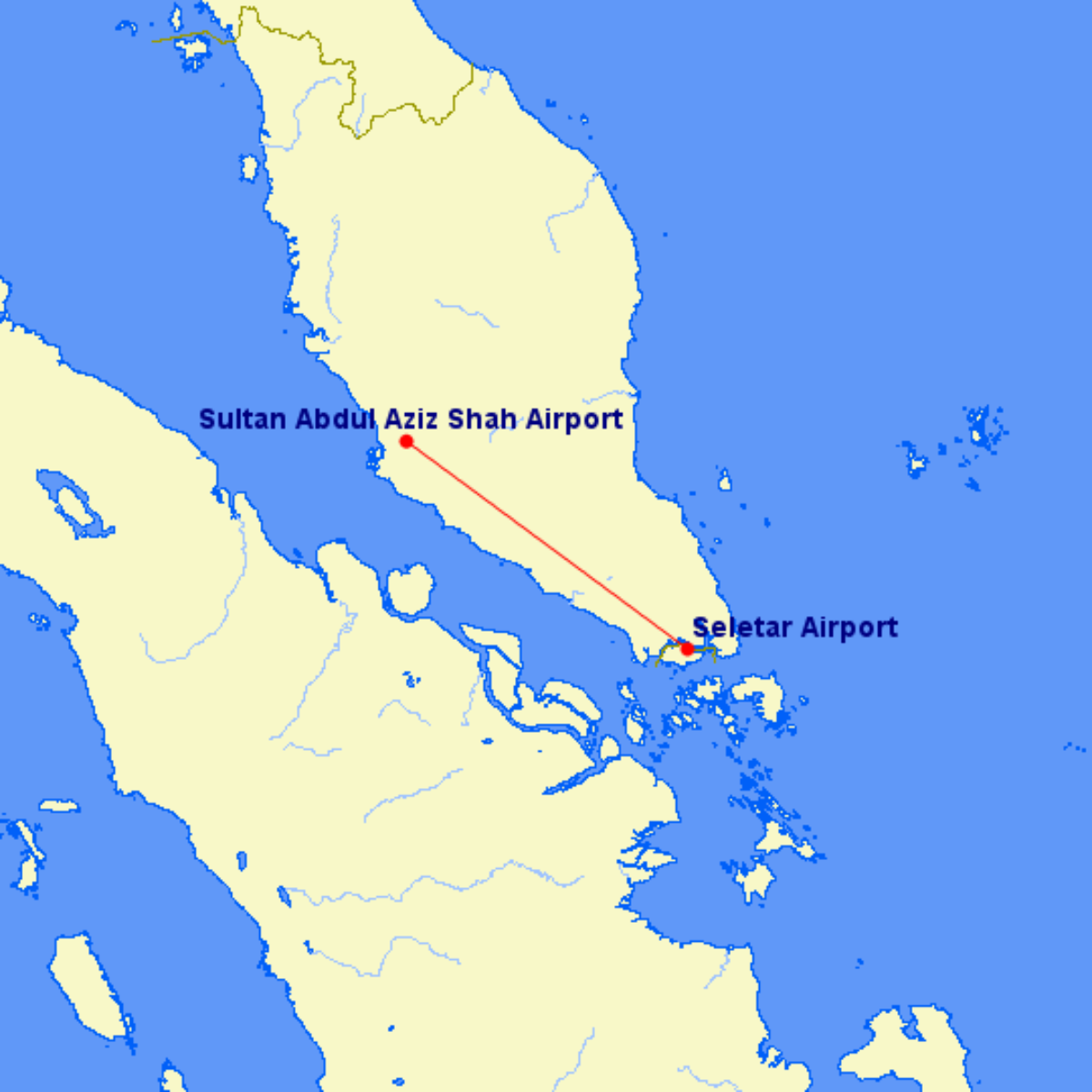 Subang to Seletar Route Map