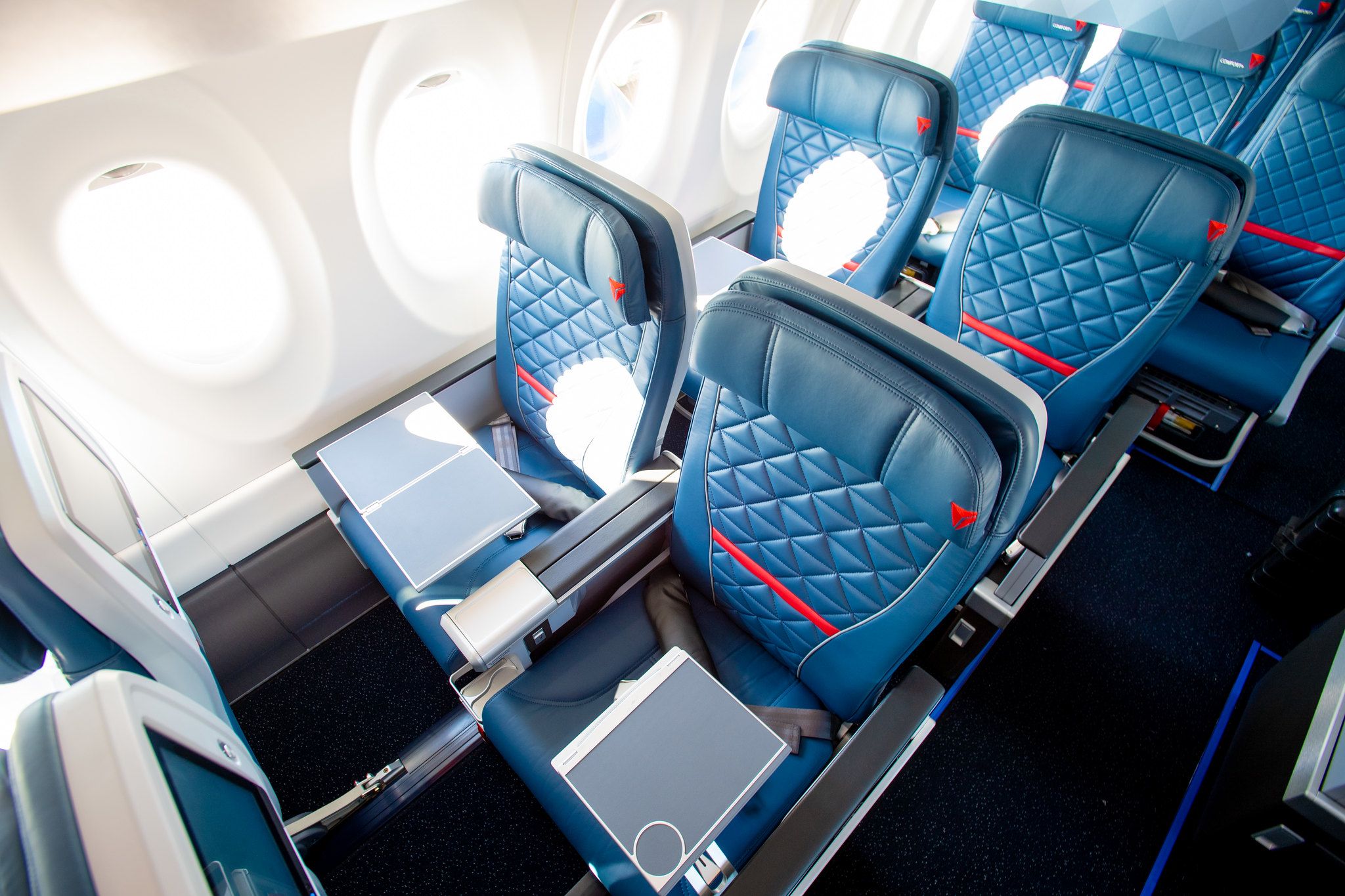 A Top-Down View of Delta Air Lines' Airbus A220 First Class cabin.
