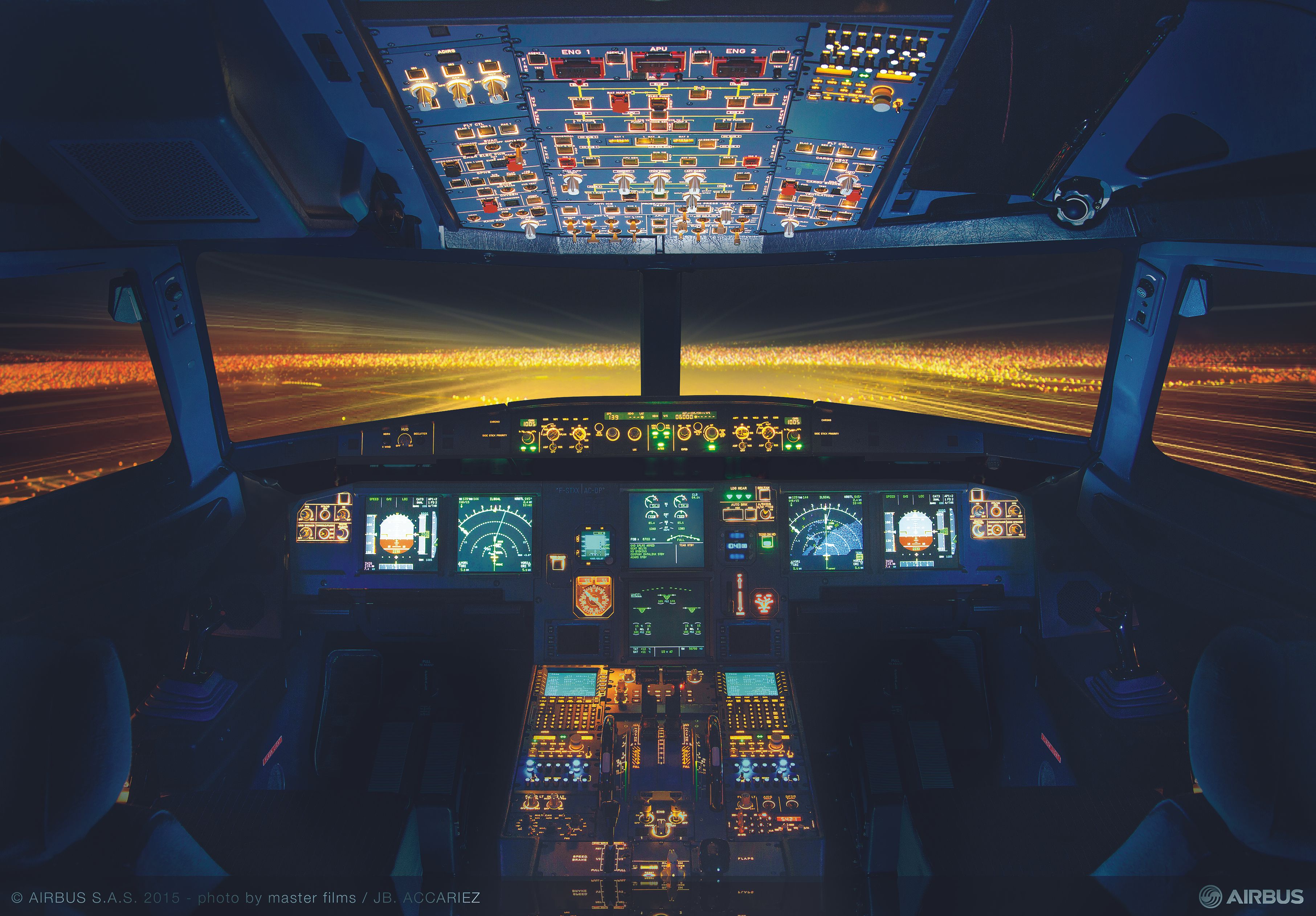 A320- Airbus cockpit by night