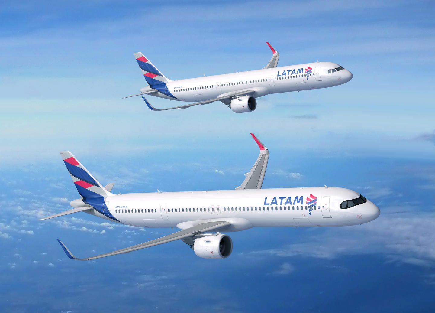 A render of LATAM's A321XLR and A321neo. 