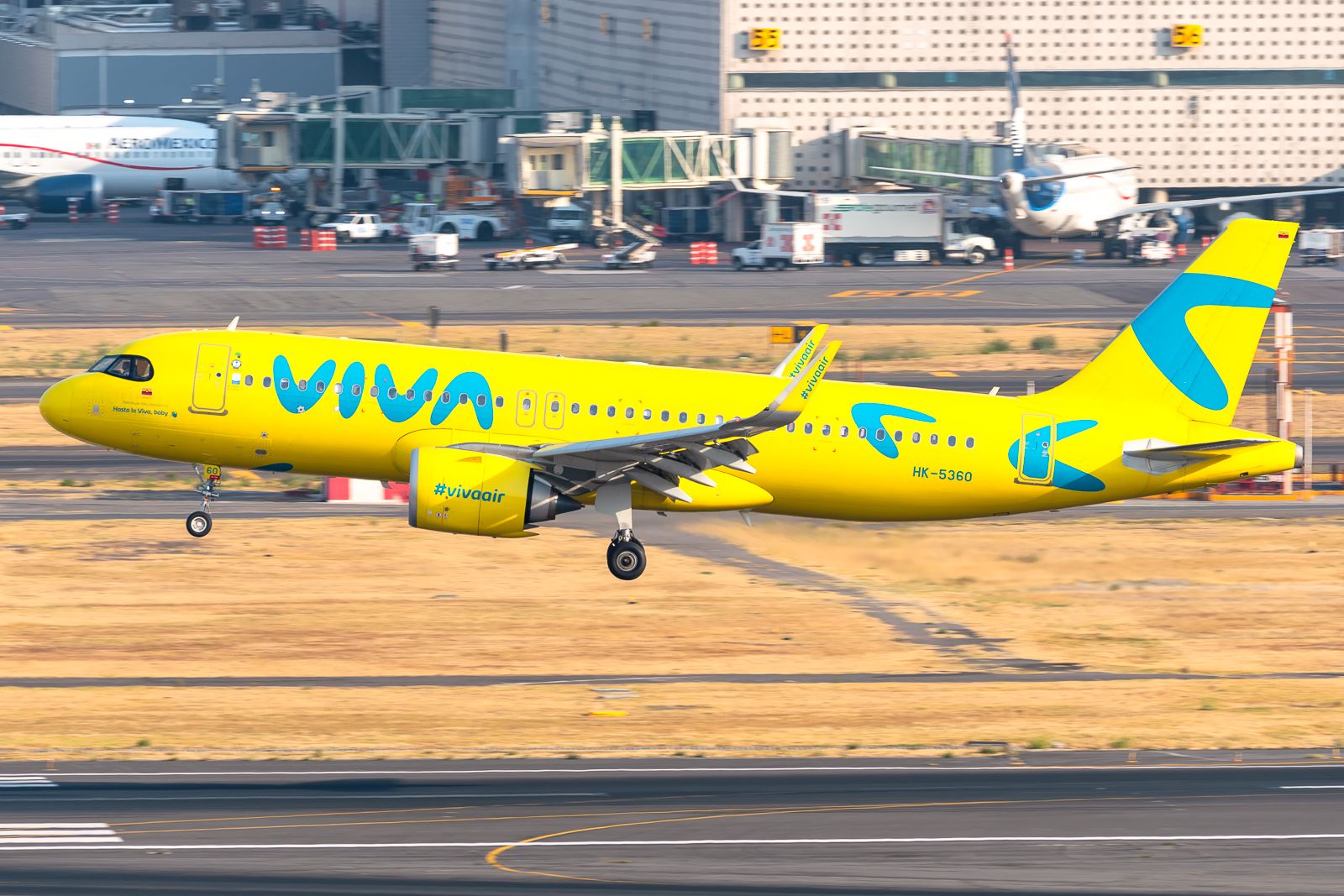 A Viva Colombia aircraft landing in Mexico City. 