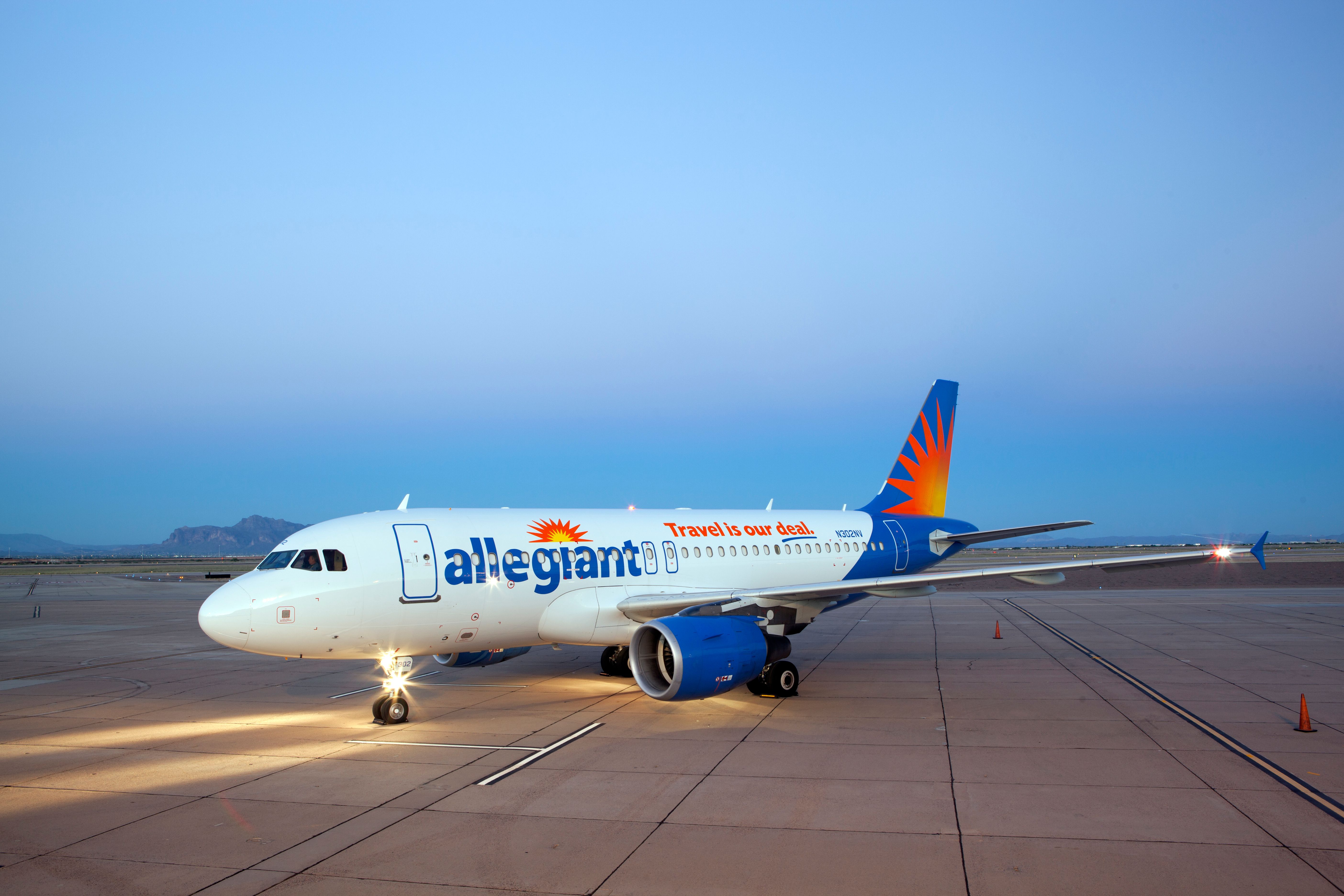 Airbus of Allegiant Air with lights on