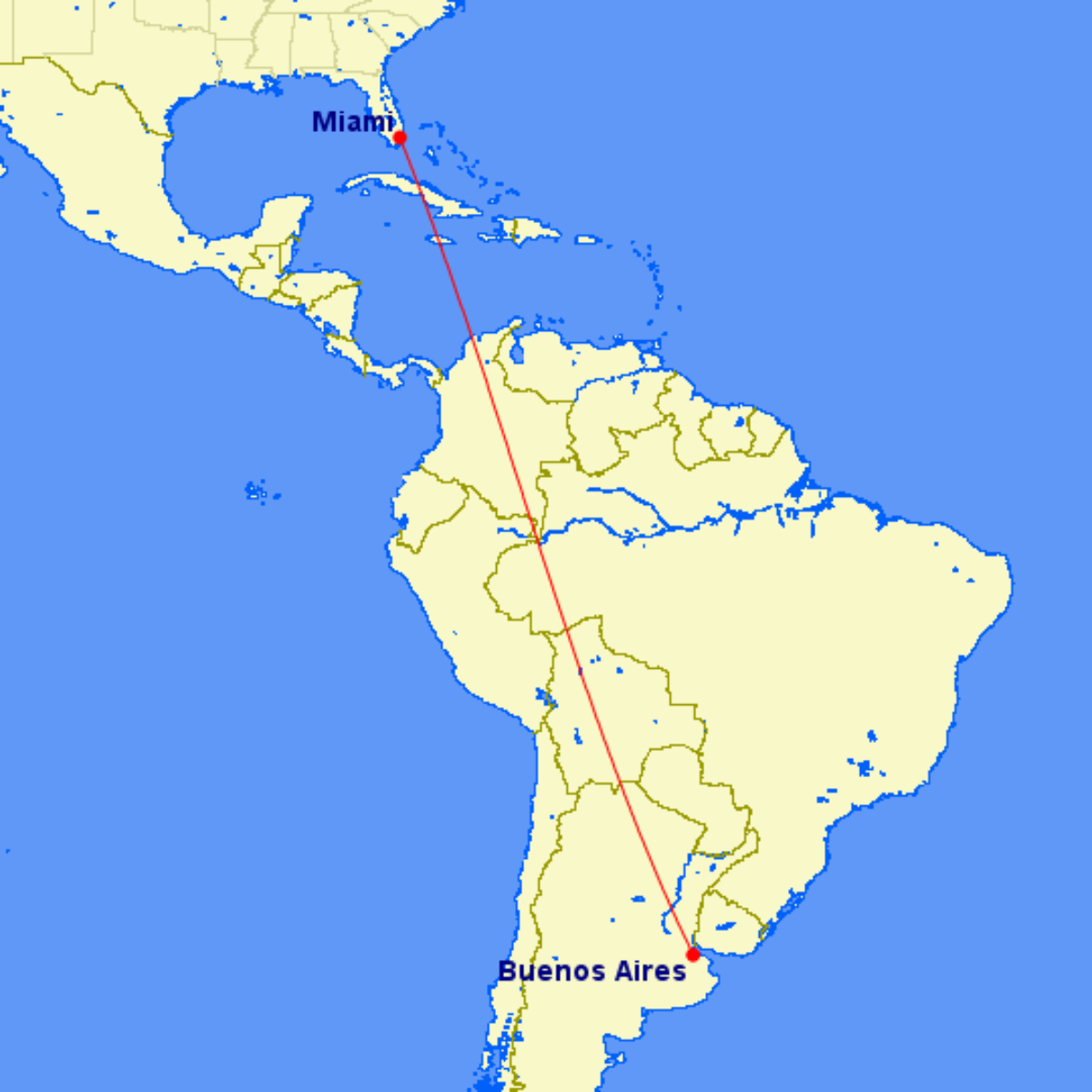 Buenos Aires - Miami Route Map