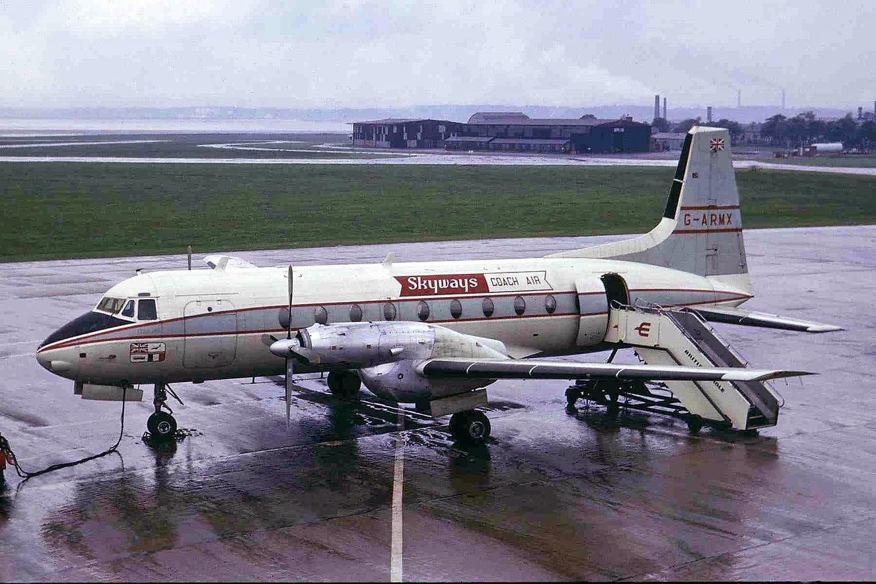 A Skyways Coach Air Avro 748 being refueled at an airport.