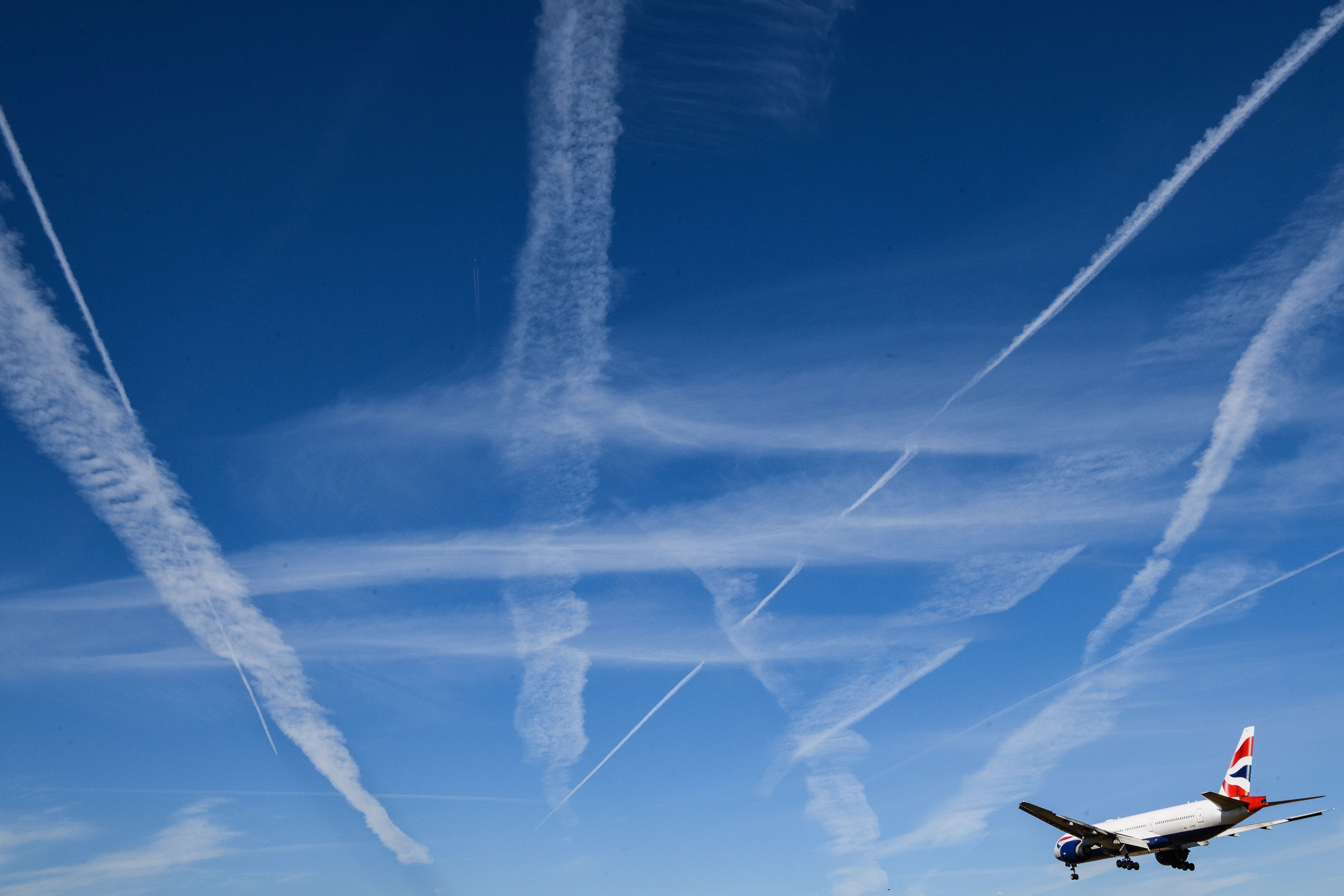 Contrails in the sky with BA aircraft