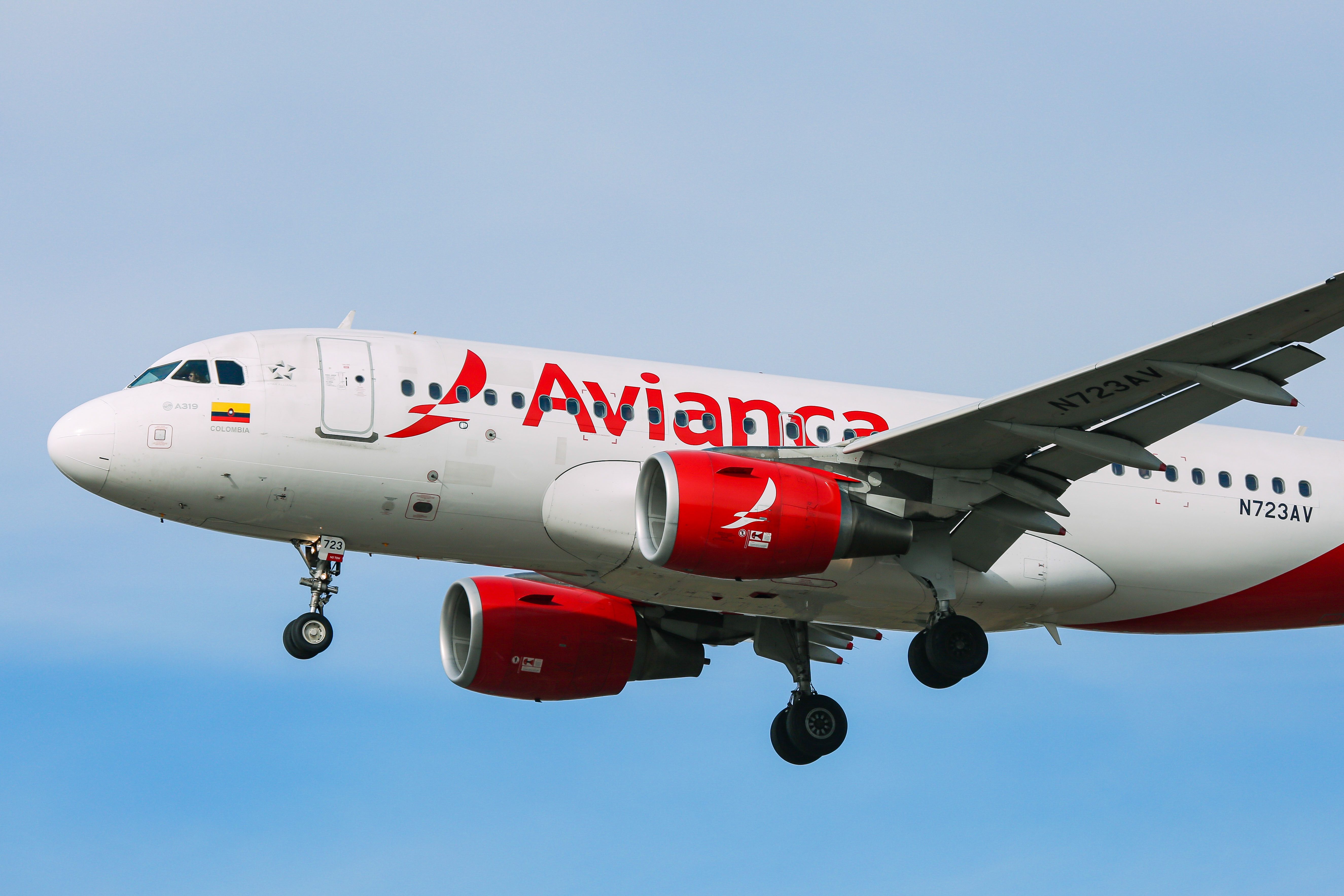 An Avianca Airbus A320 aircraft flying. 