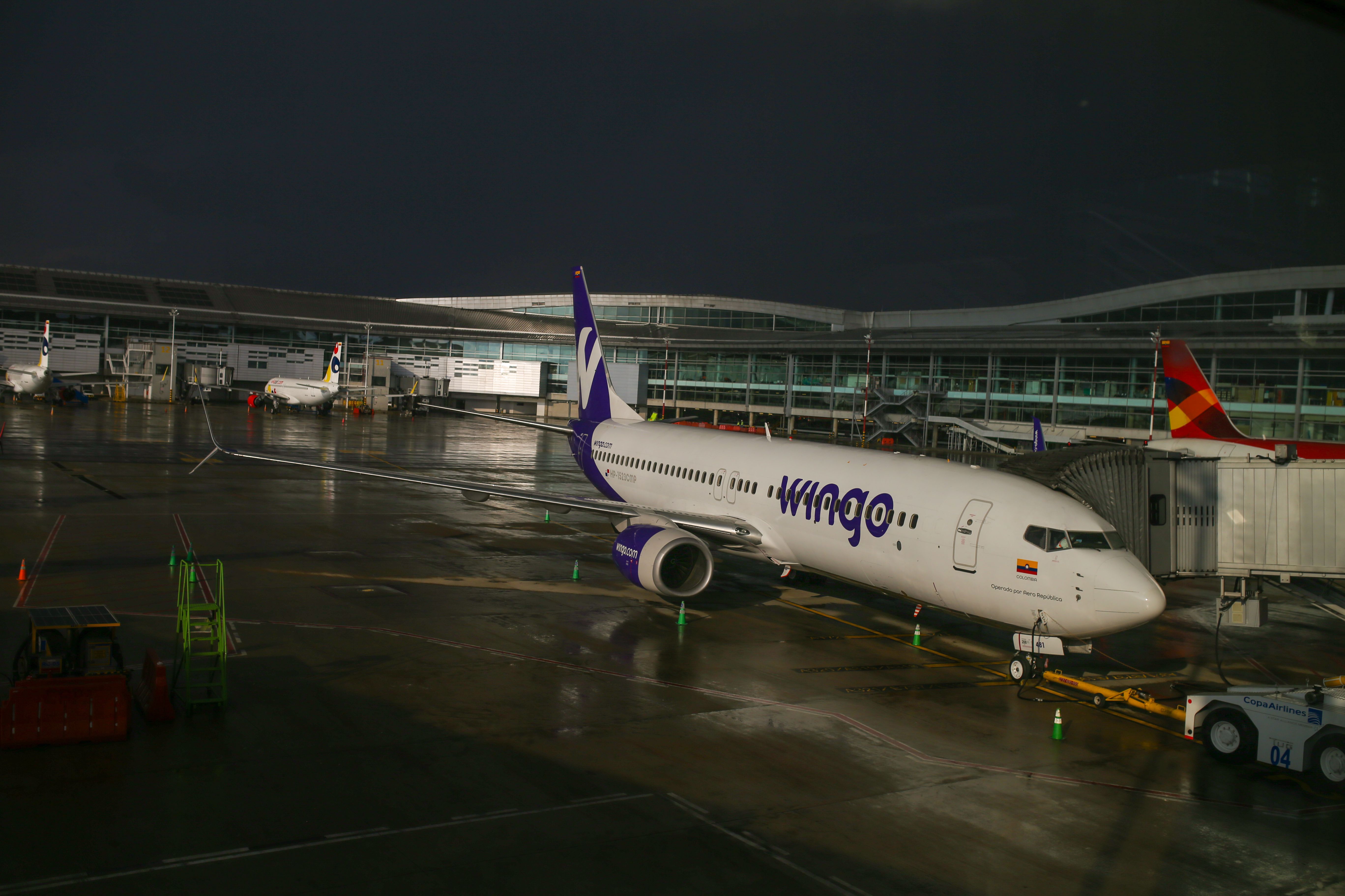  A Wingo airline plane sits on the tarmac at El Dorado International Airport in Bogota, Colombia
