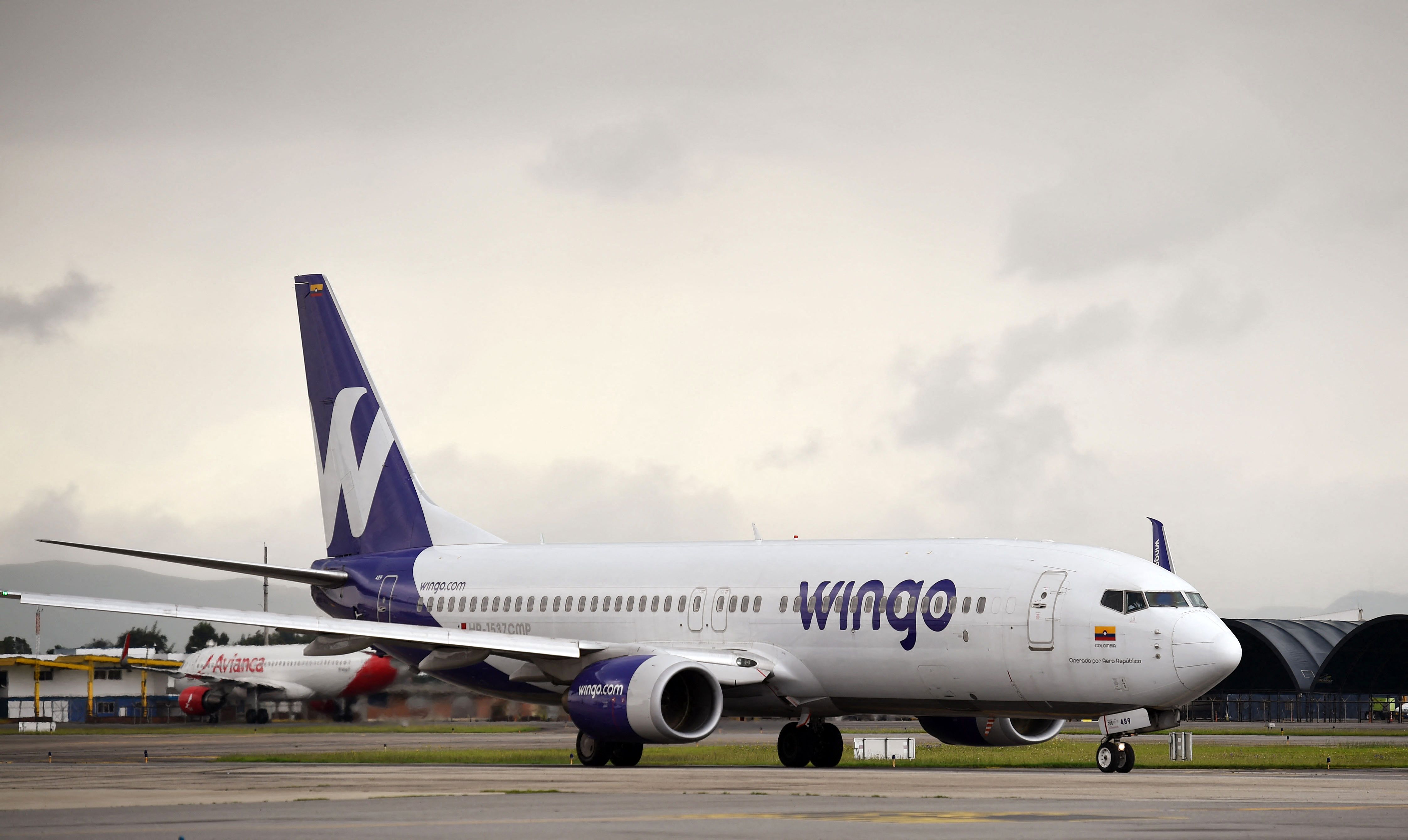 A Wingo plane taxis at El Dorado International Airport in Bogota, on May 14, 2022.