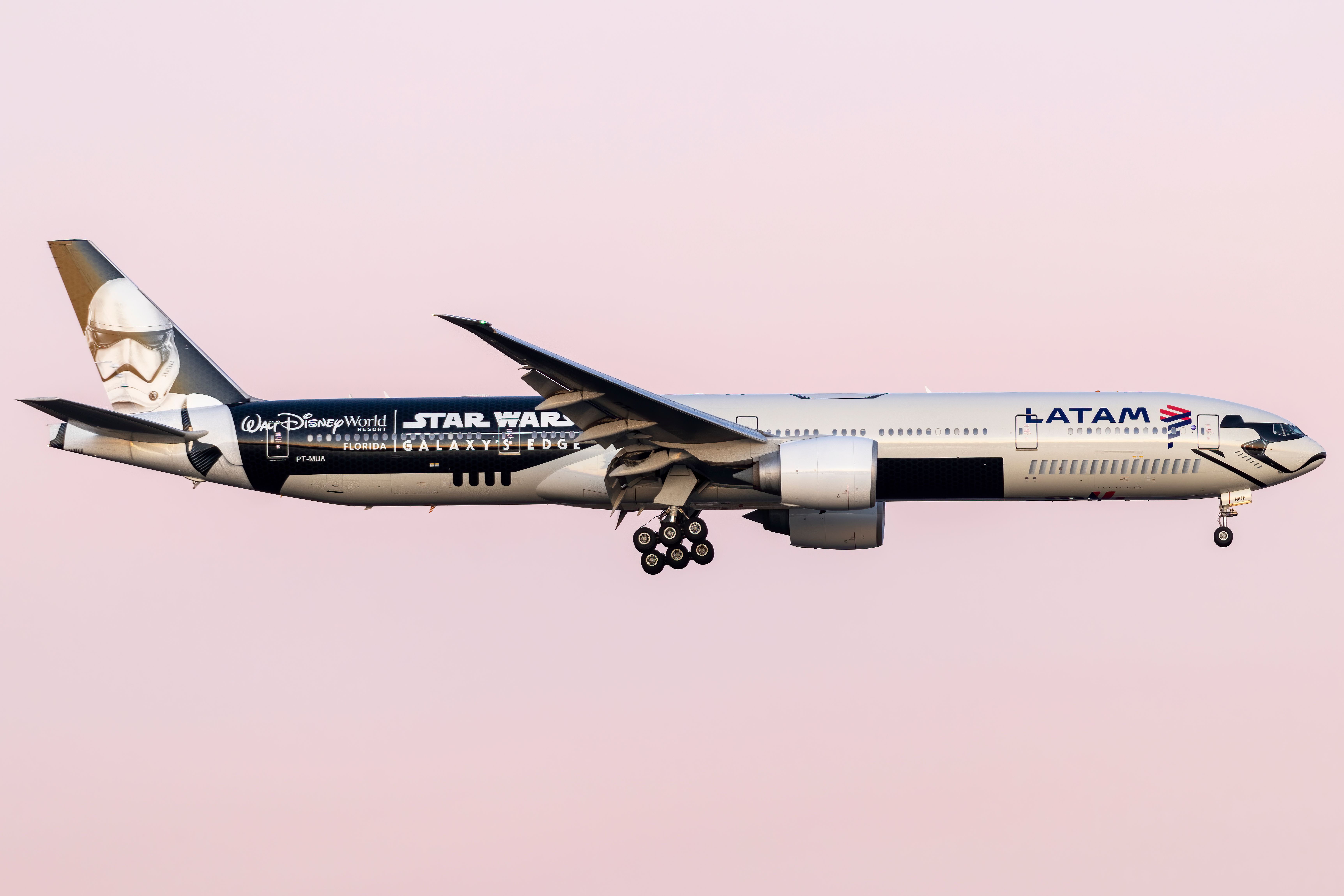 A LATAM Brasil Boeing 777-32W(ER) flying and wearing a Star Wars livery. 