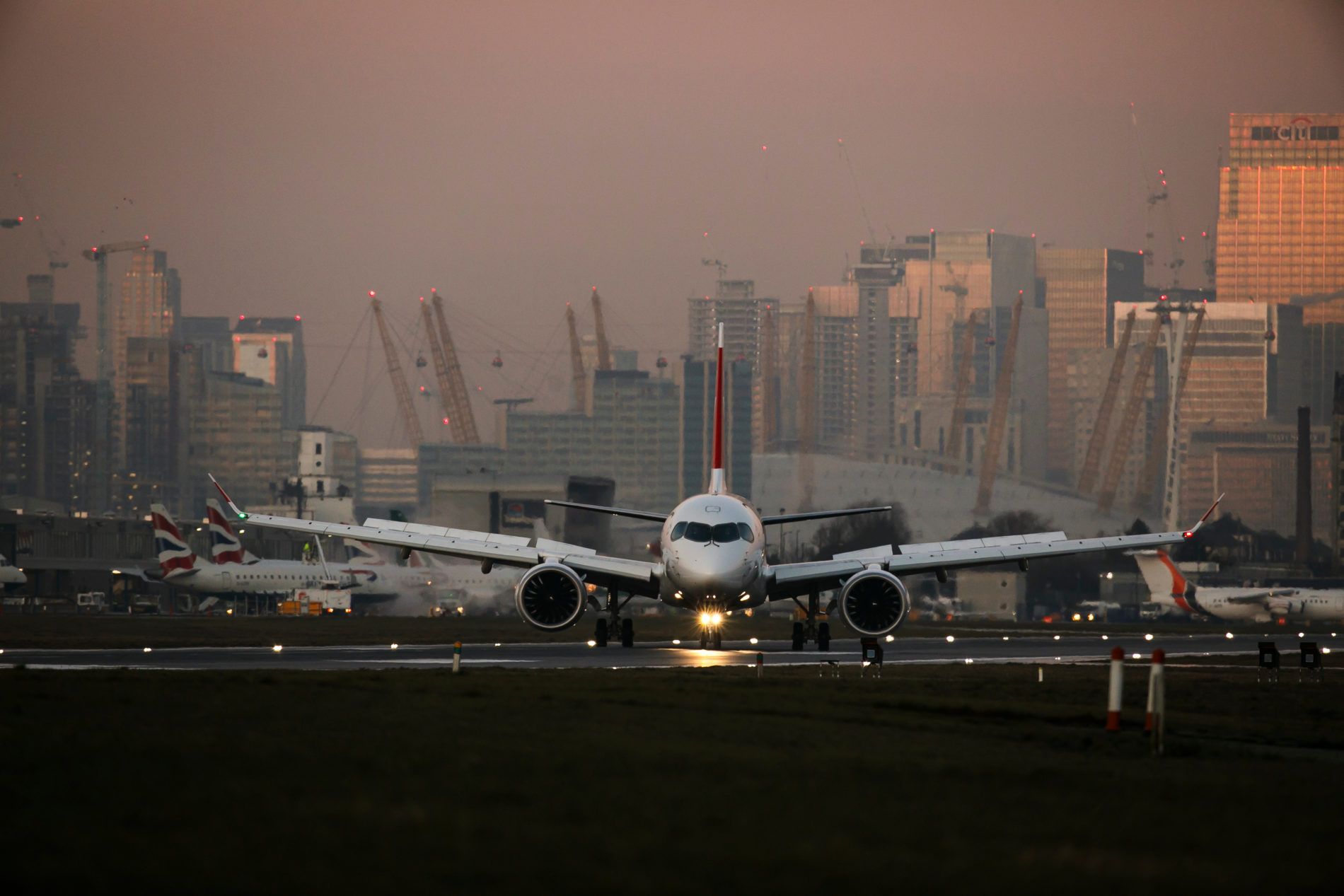London City Airport Jet facing towards camera
