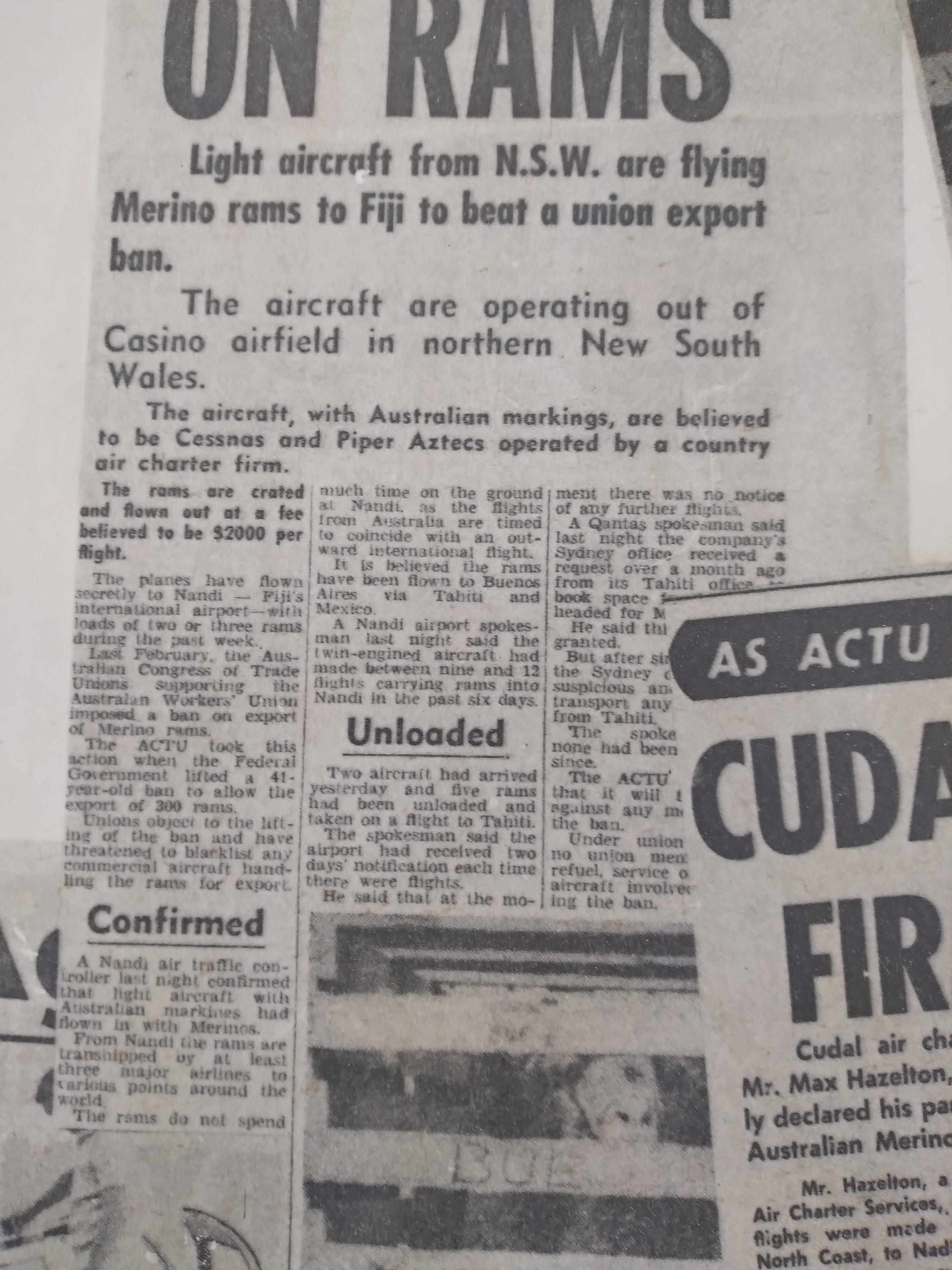 Max Hazelton Flying Sheep To Fiji 1971 Newspaper Clippings