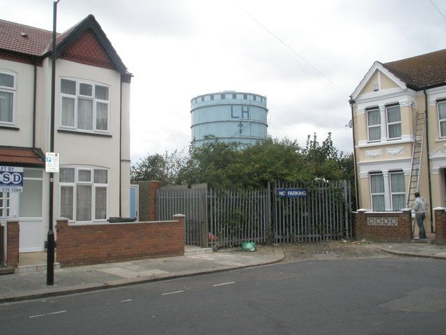 The Southall gasometer as seen from Grange Road in the UK.