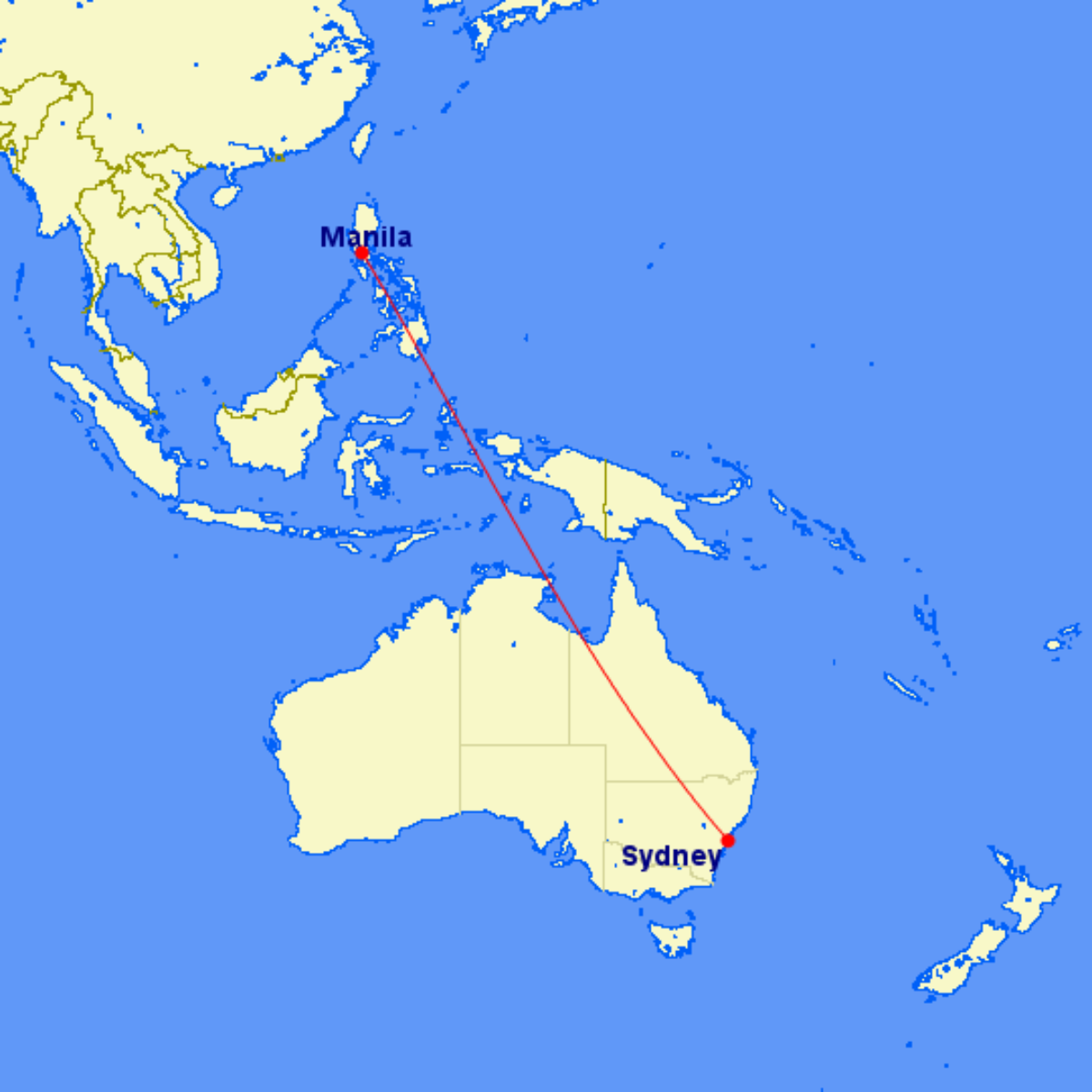 Sydney-Manila Route Map