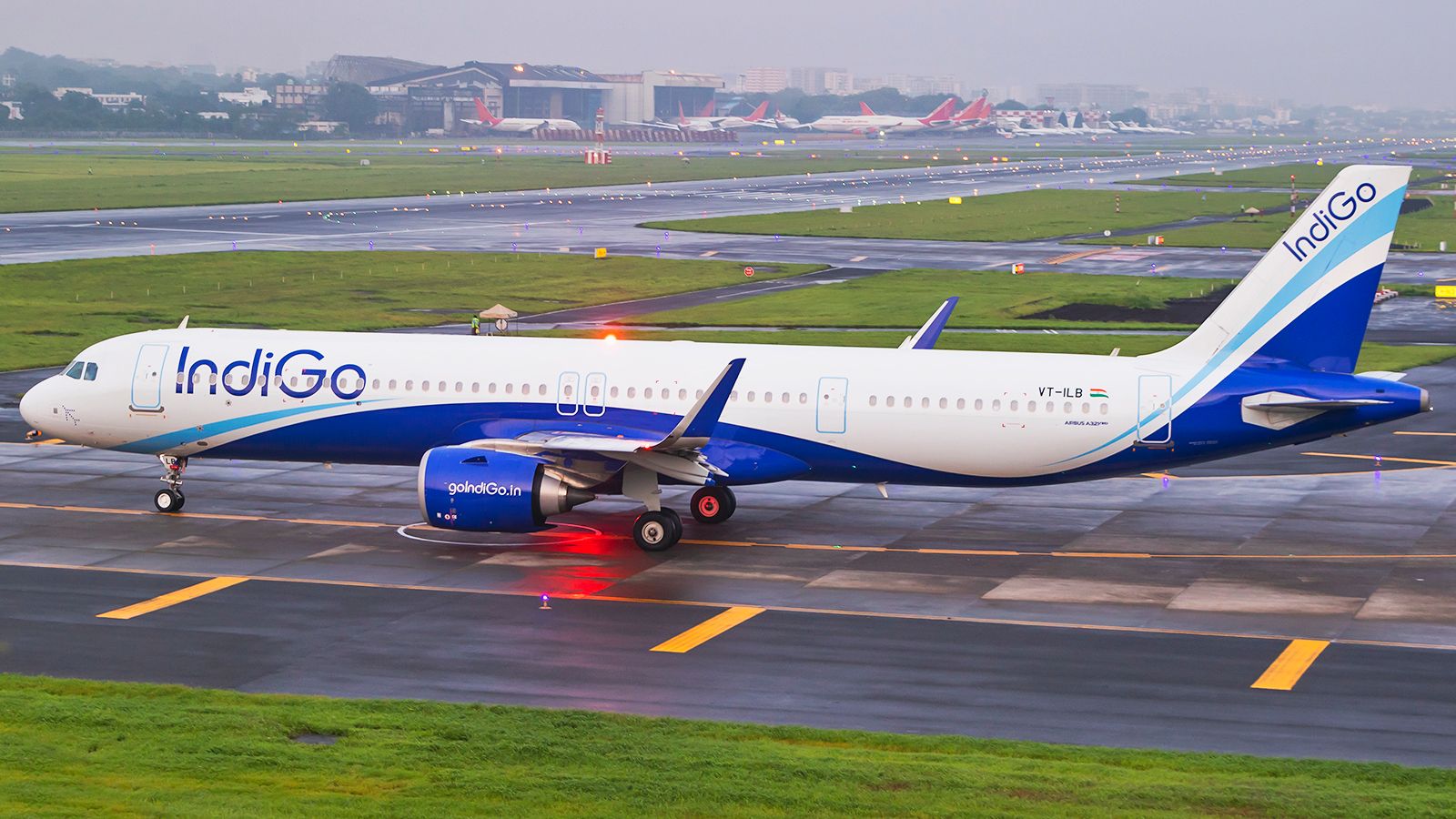 An IndiGo Airbus A321neo awaiting takeoff at BOM