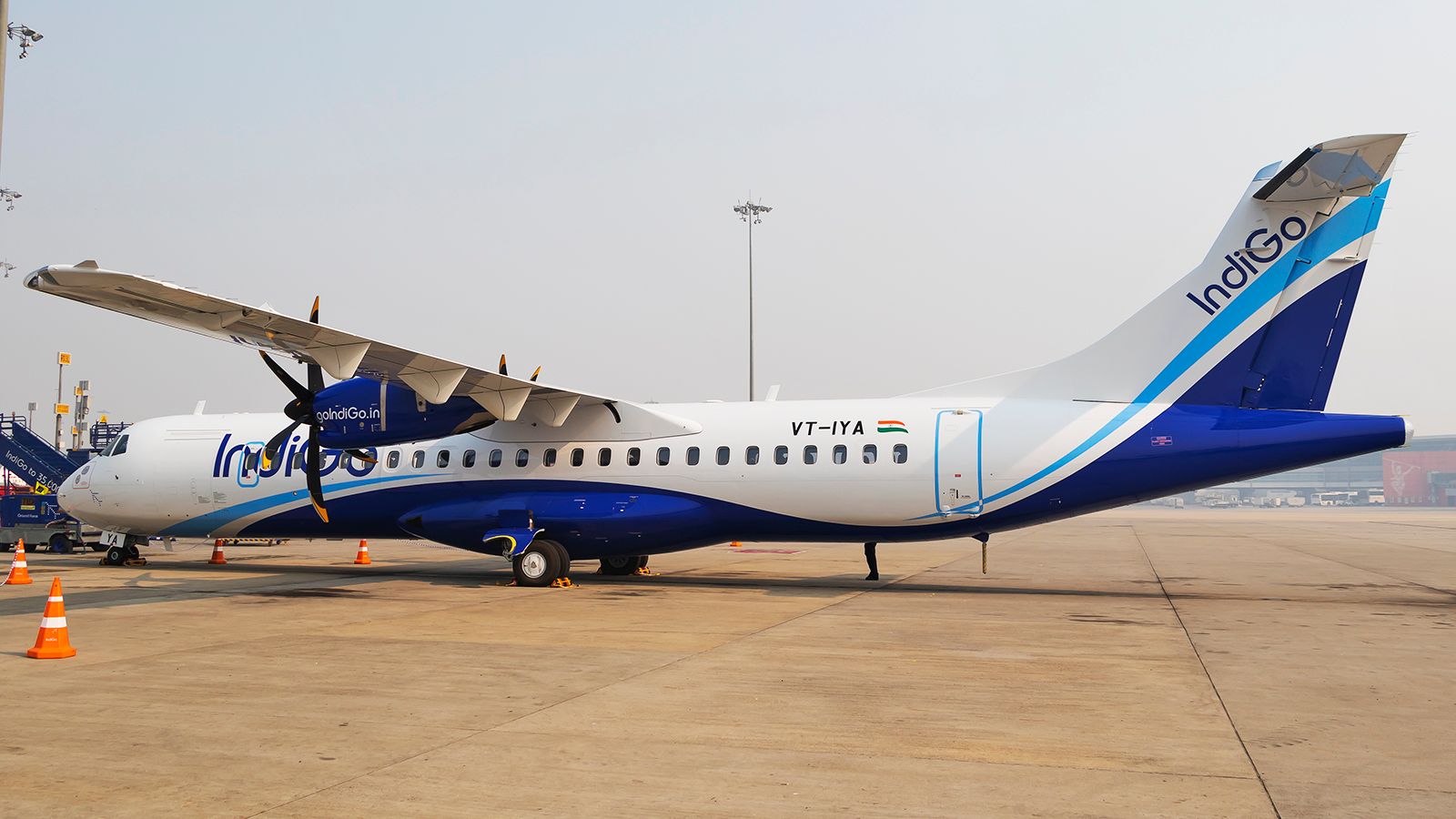 IndiGo ATR-72 parked on airport apron.