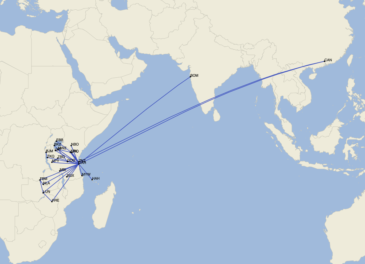 Air Tanz route map Dec22