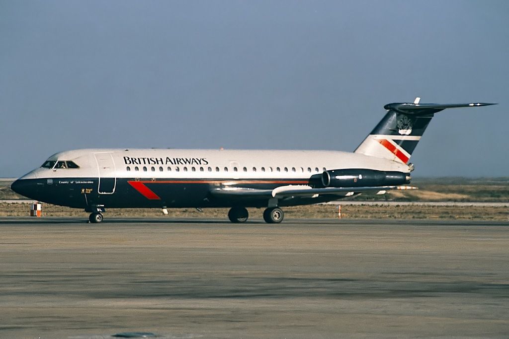 A British Airways BAC 1-11 parked on an airport apron.