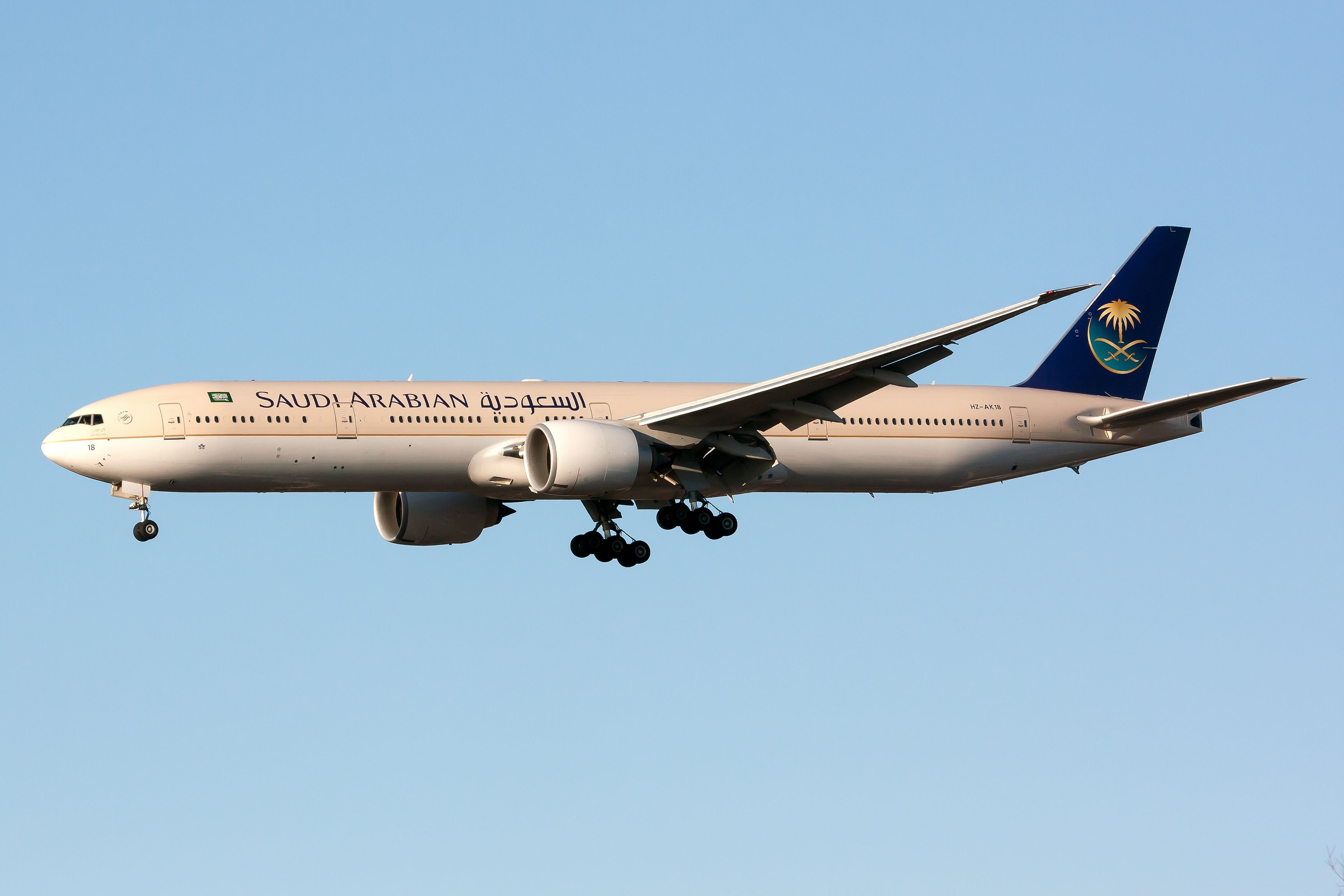 A Saudi Arabian Airlines Boeing 777 in flight 