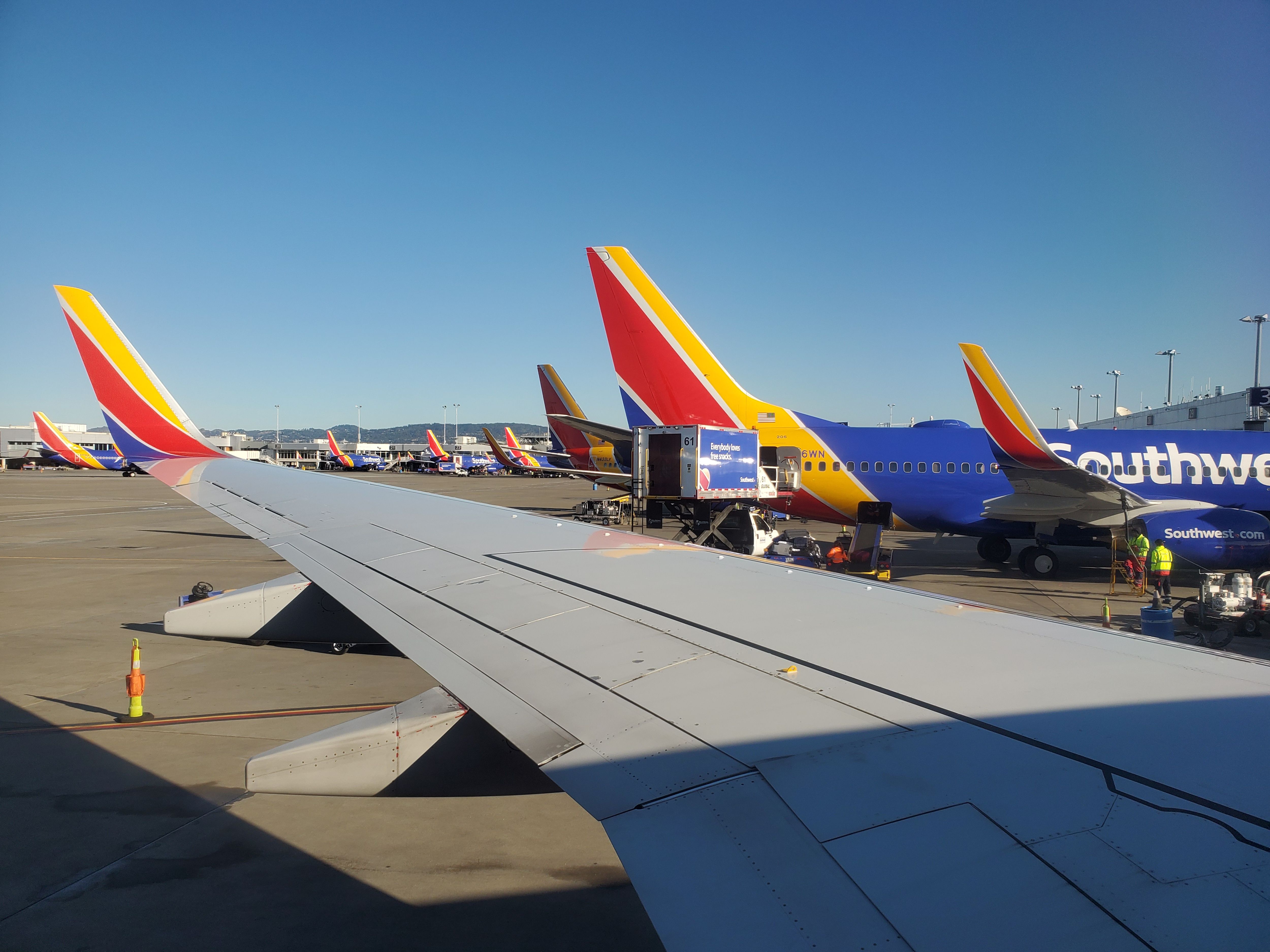 Wing of Southwest Airlines aircraft