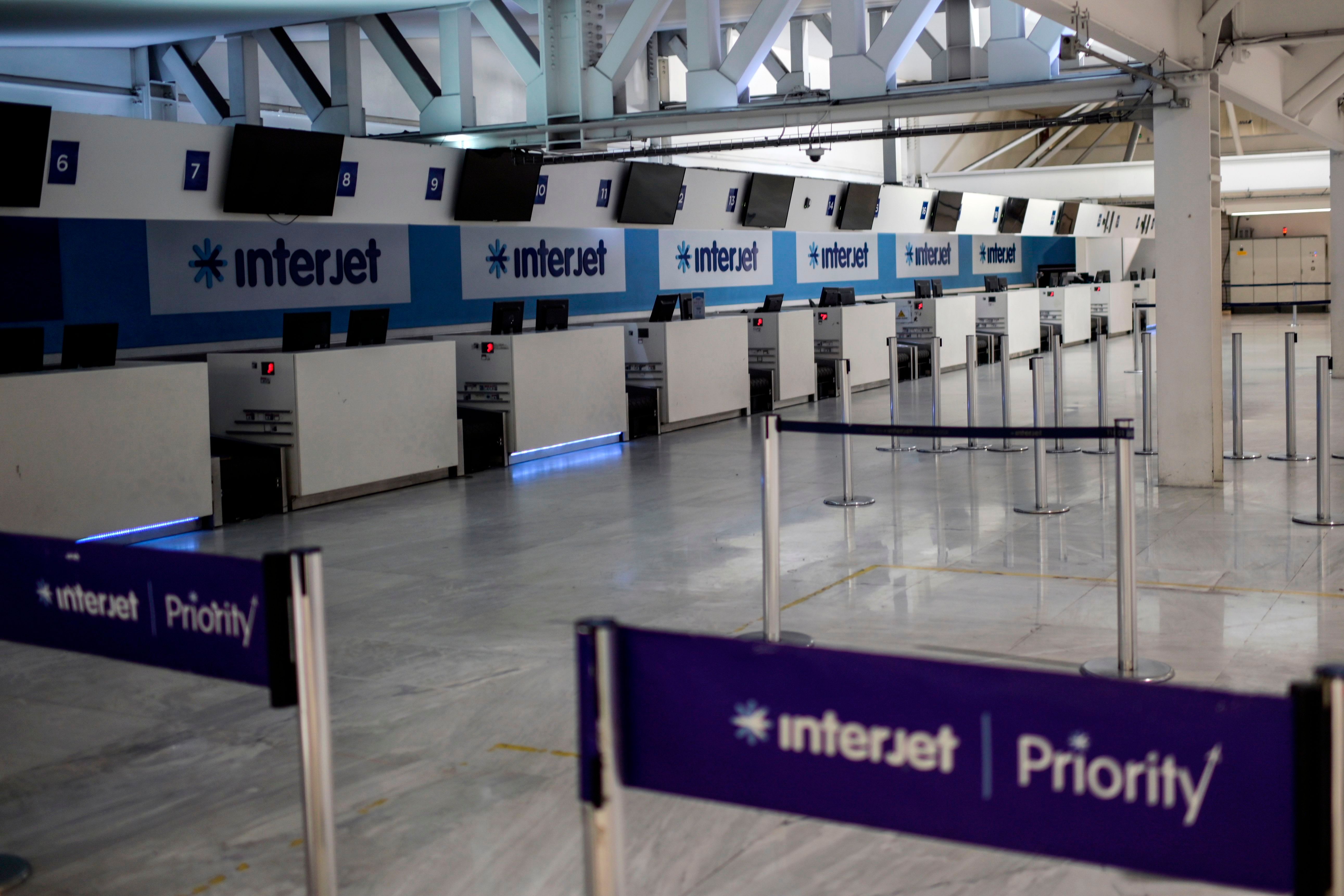 View of the Interjet airlines hall at the Benito Juarez International airport, in Mexico City, on May 20, 2020, amid the Covid-19 coronavirus pandemic.