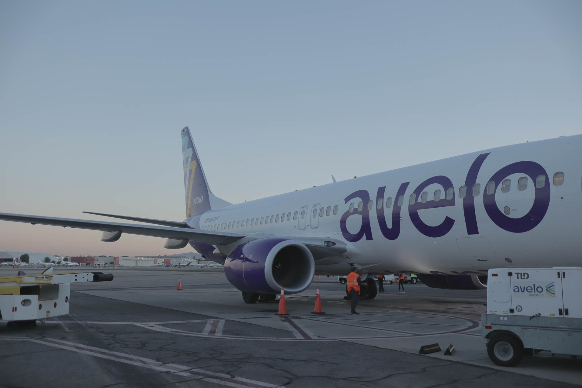 Avelo Airlines Boeing 737 at gate at BUR