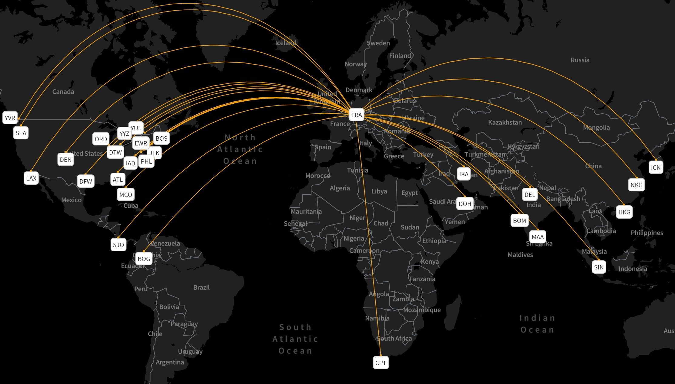Lufthansa A340-300 route map September to December 2022