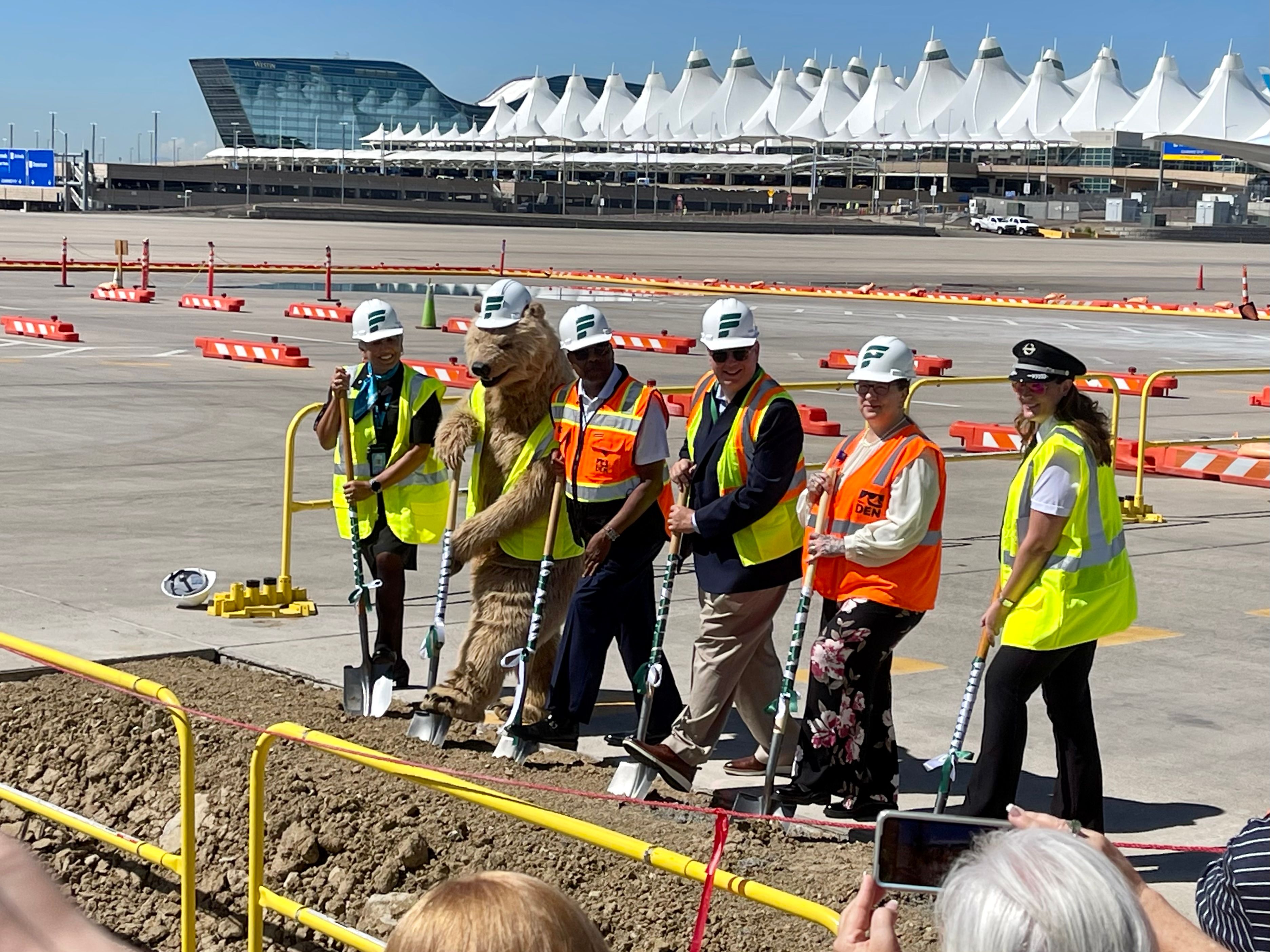 Denver and Frontier groundbreaking ceremony with Griz the Grizzly Bear