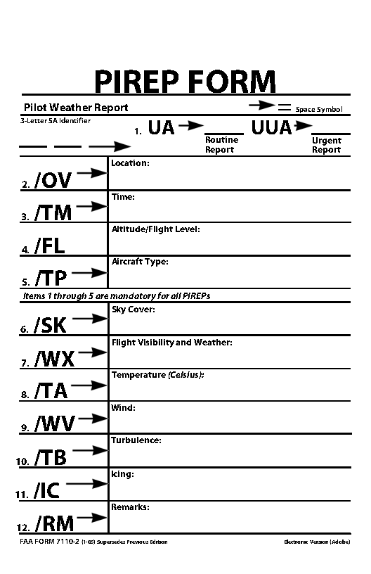 FAA PIREP FORM 7110-2 PAGE 1