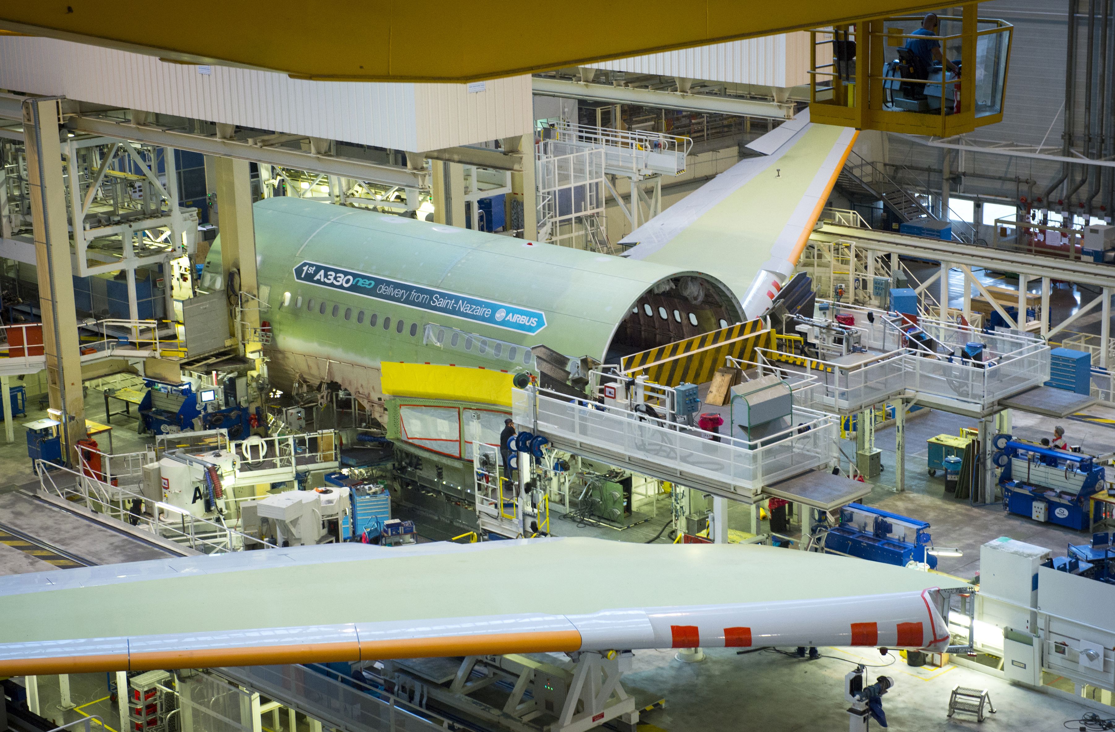 An Airbus A330 being assembled at the factory.