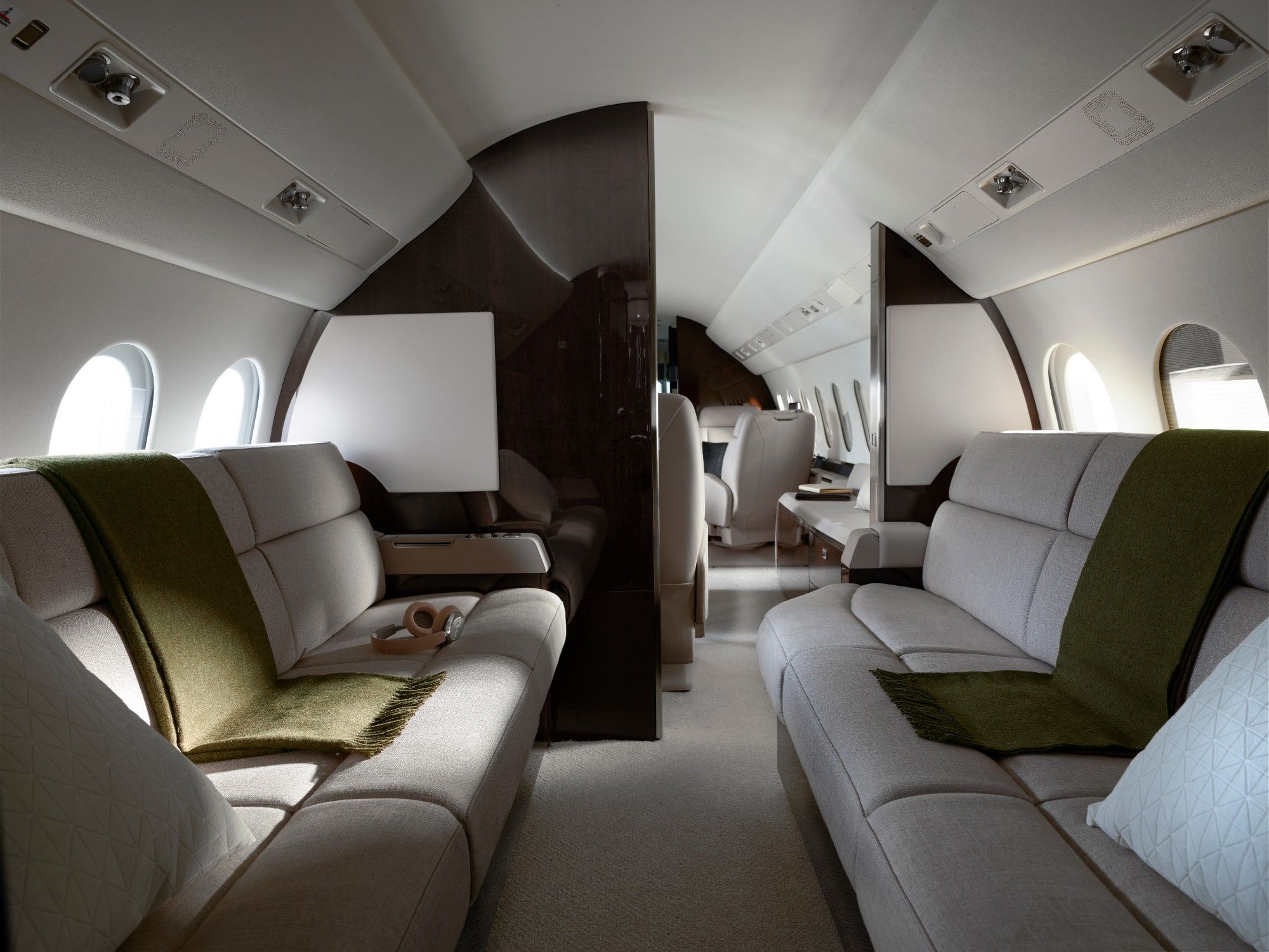 The main cabin area of a Dassault Falcon 900.