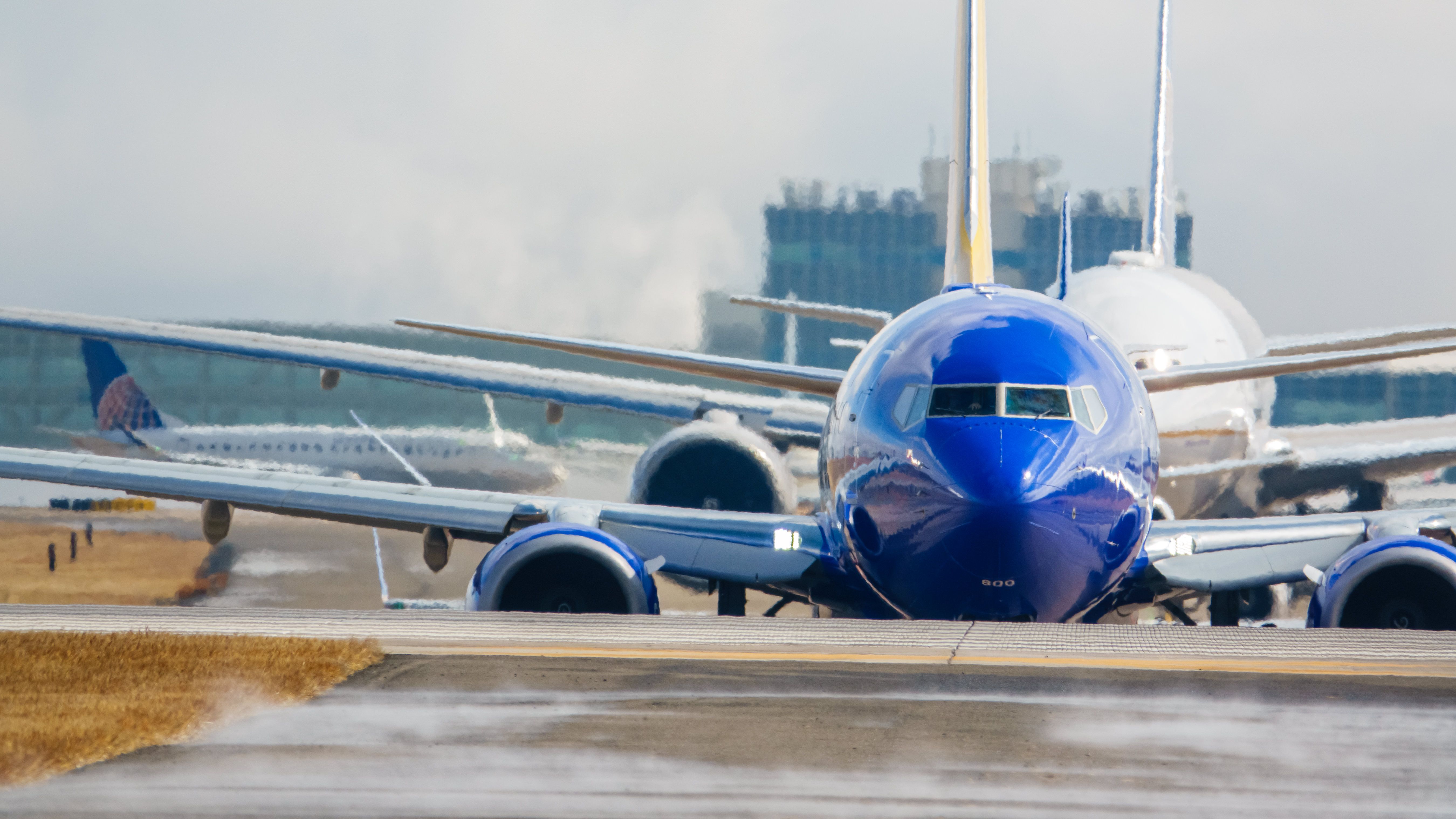 Southwest Airlines lineup on taxiway at Denver Airport