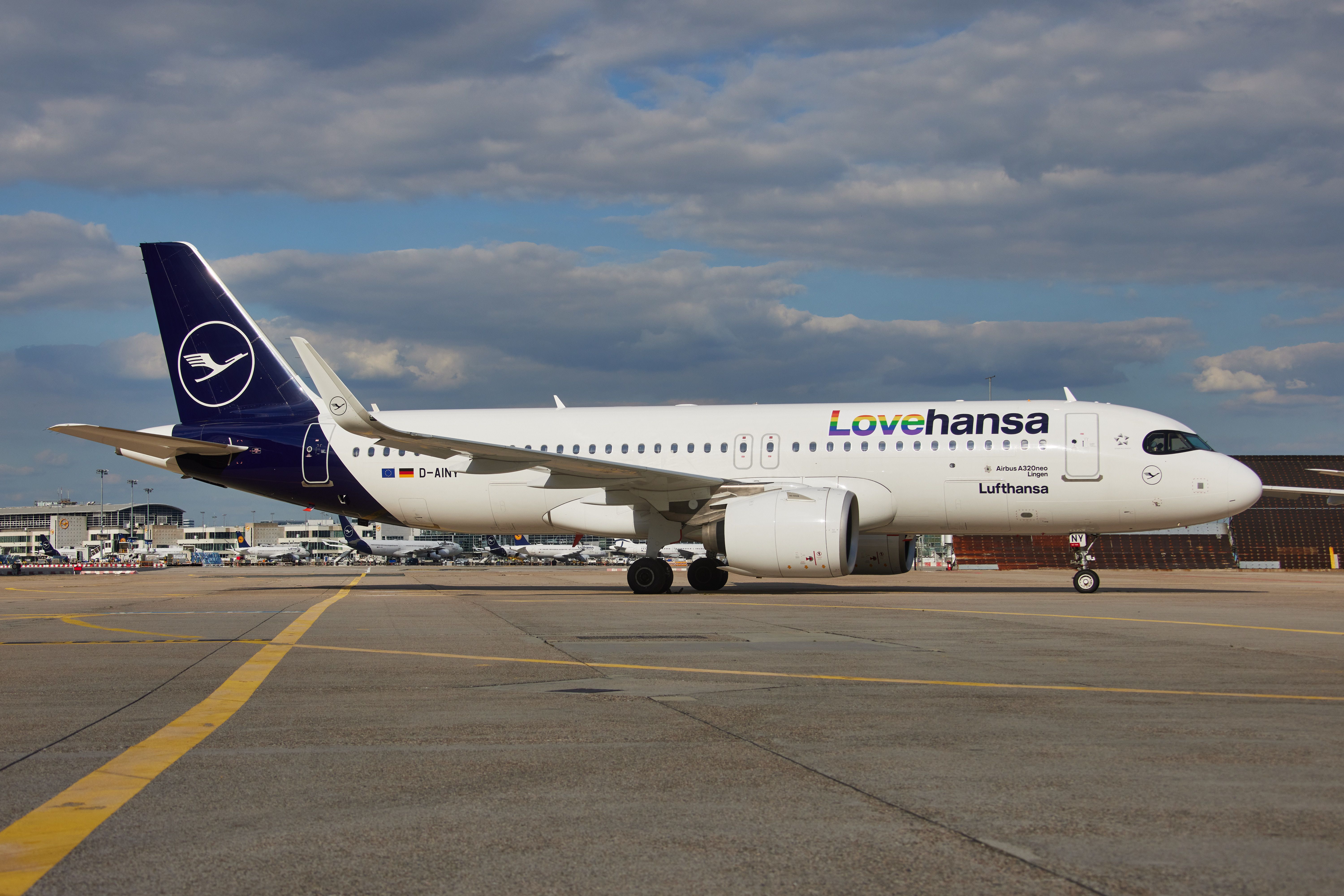 Lufthansa's Lovethansa livery seen at Frankfurt Airport