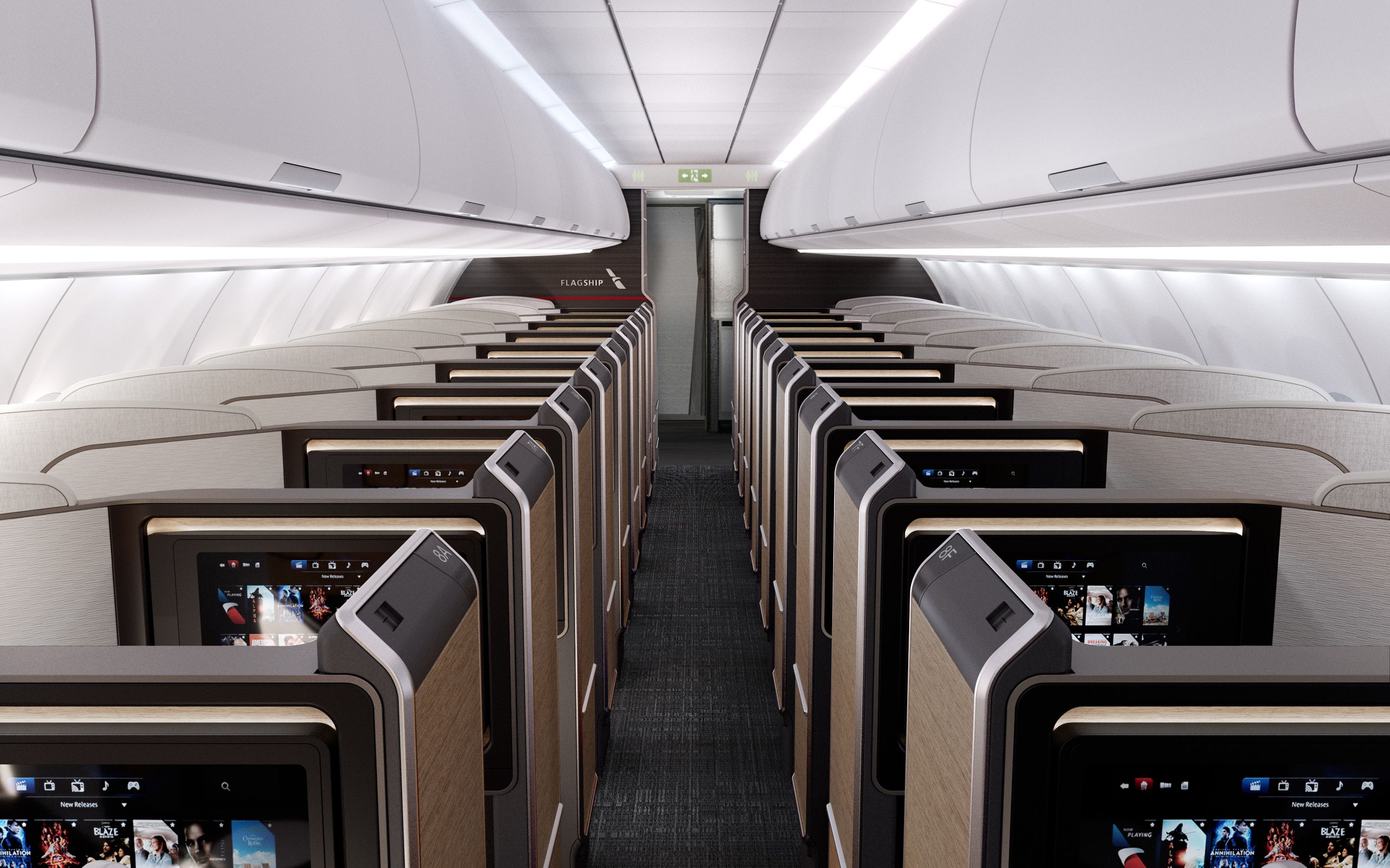 Inside American Airlines Flagship Suite cabin on the A321XLR.