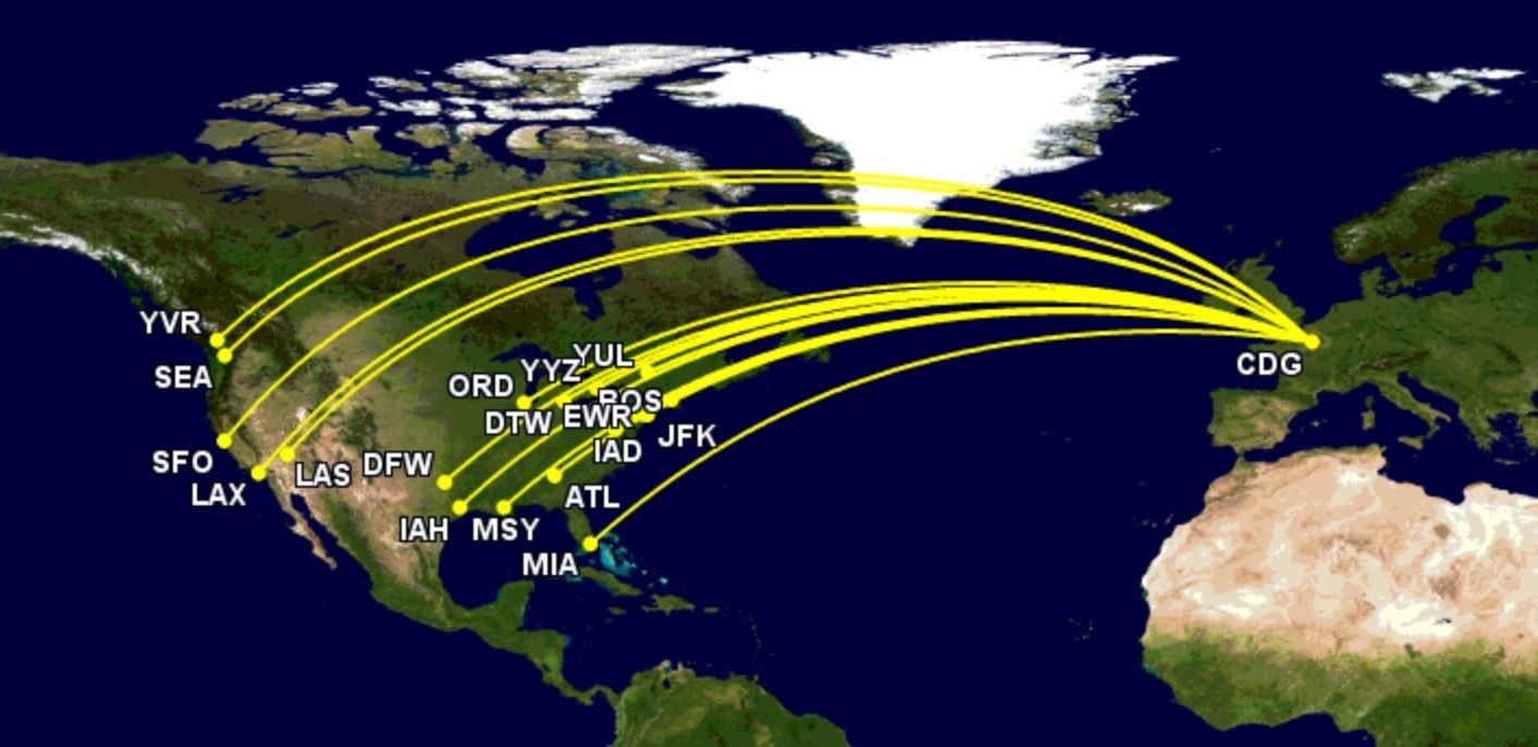 Air France's North America network winter 2022