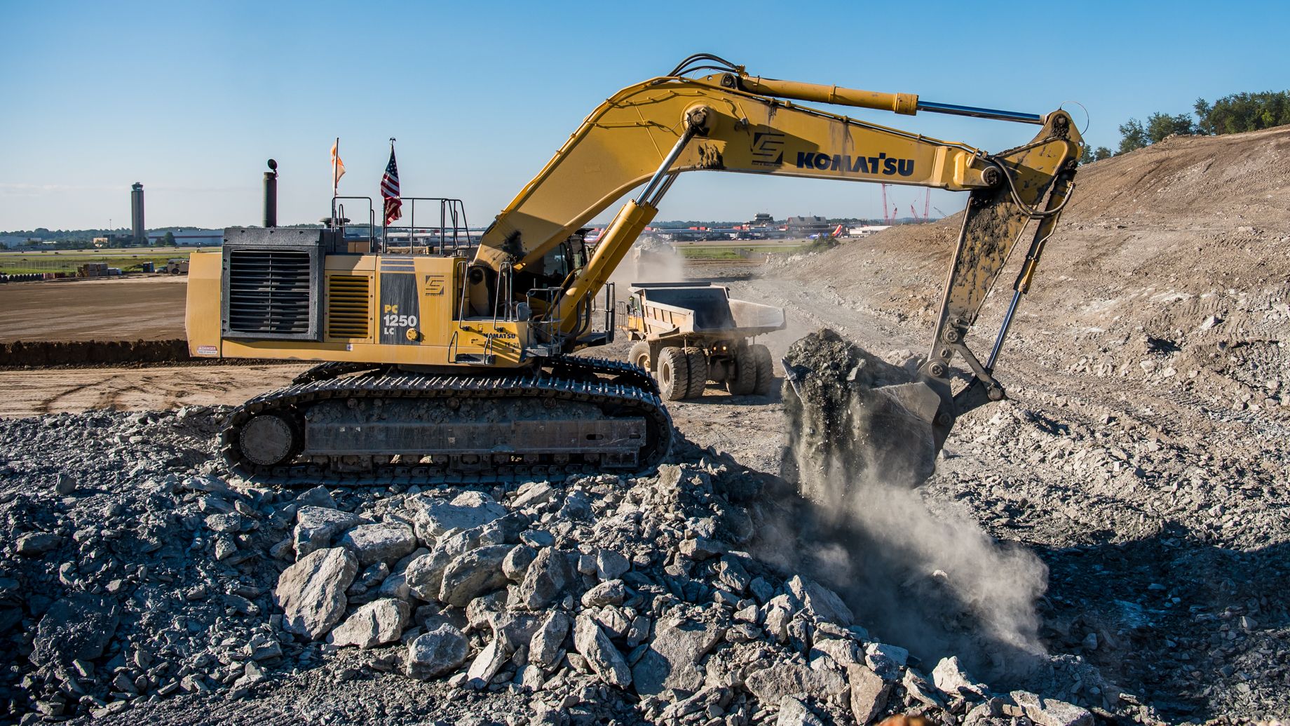 Crews work at the site of the future Cargo 4 facility on the north side of Pittsburgh International Airport's airfield