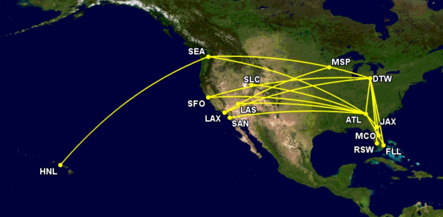 Delta's B757-300 route network October 2022