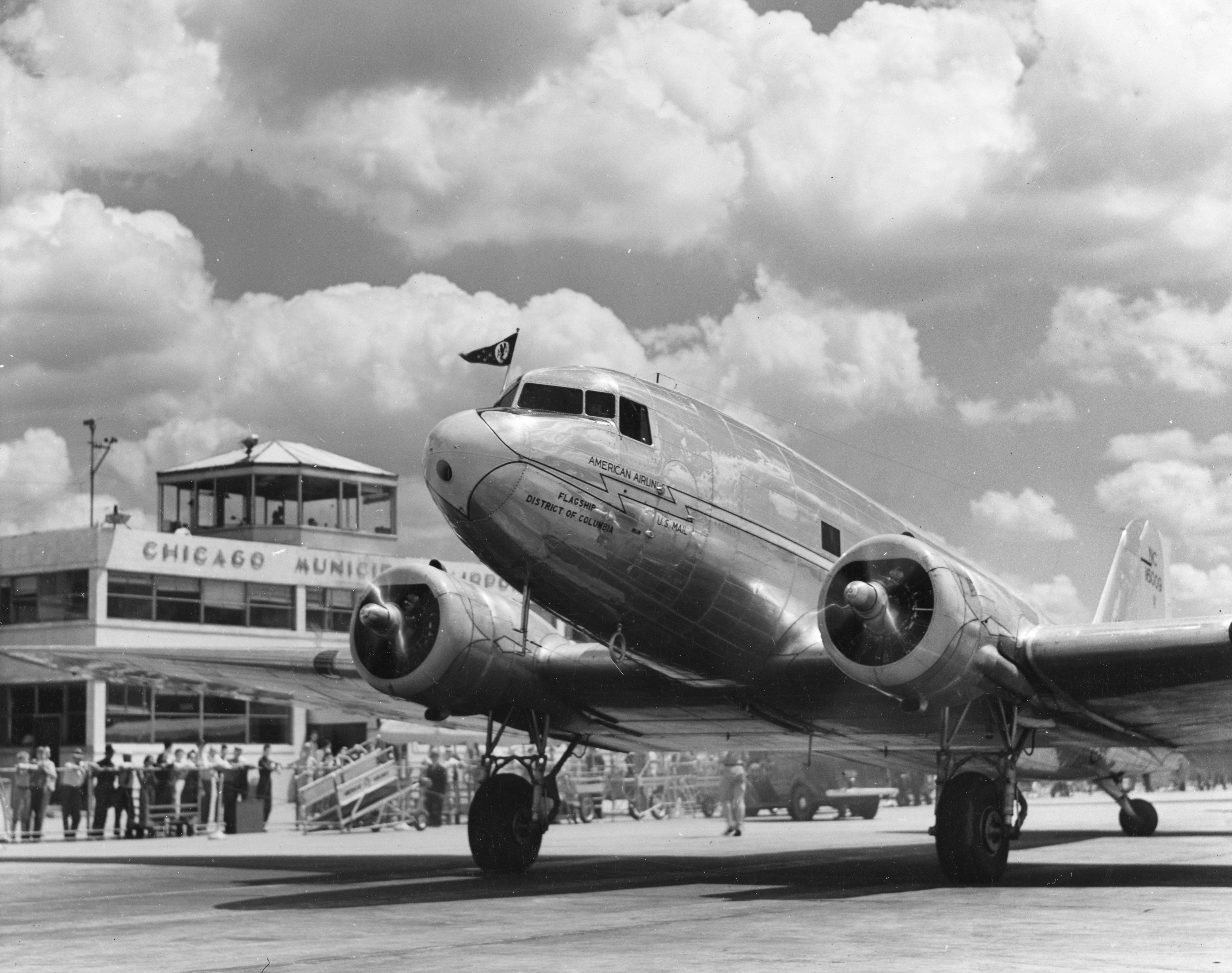 Douglas DC-3 of American Airlines parked at airport