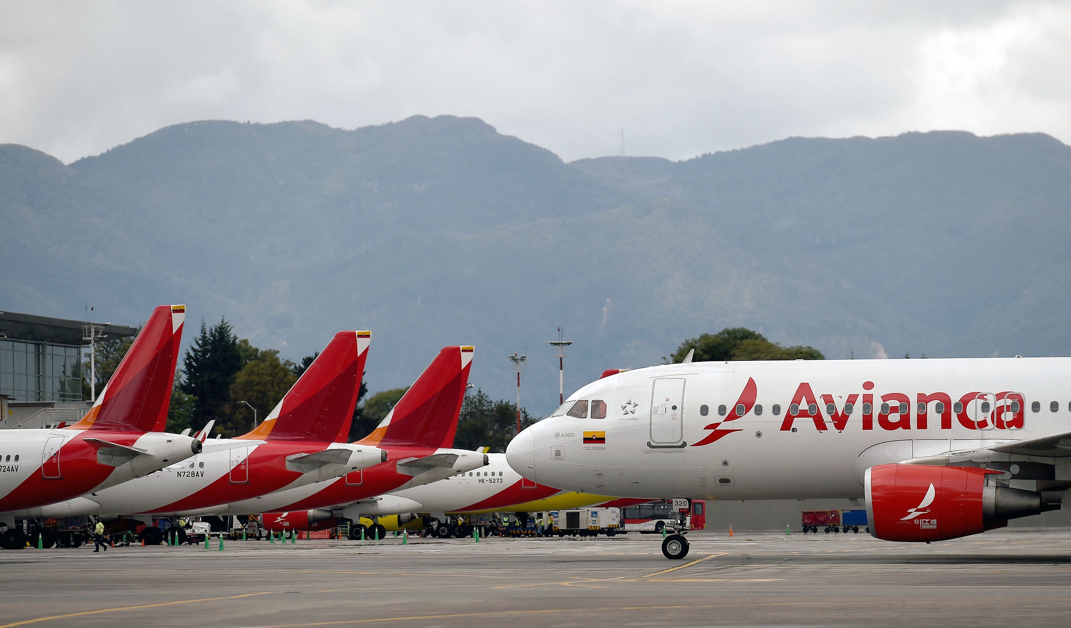 Several Avianca aircraft lined up