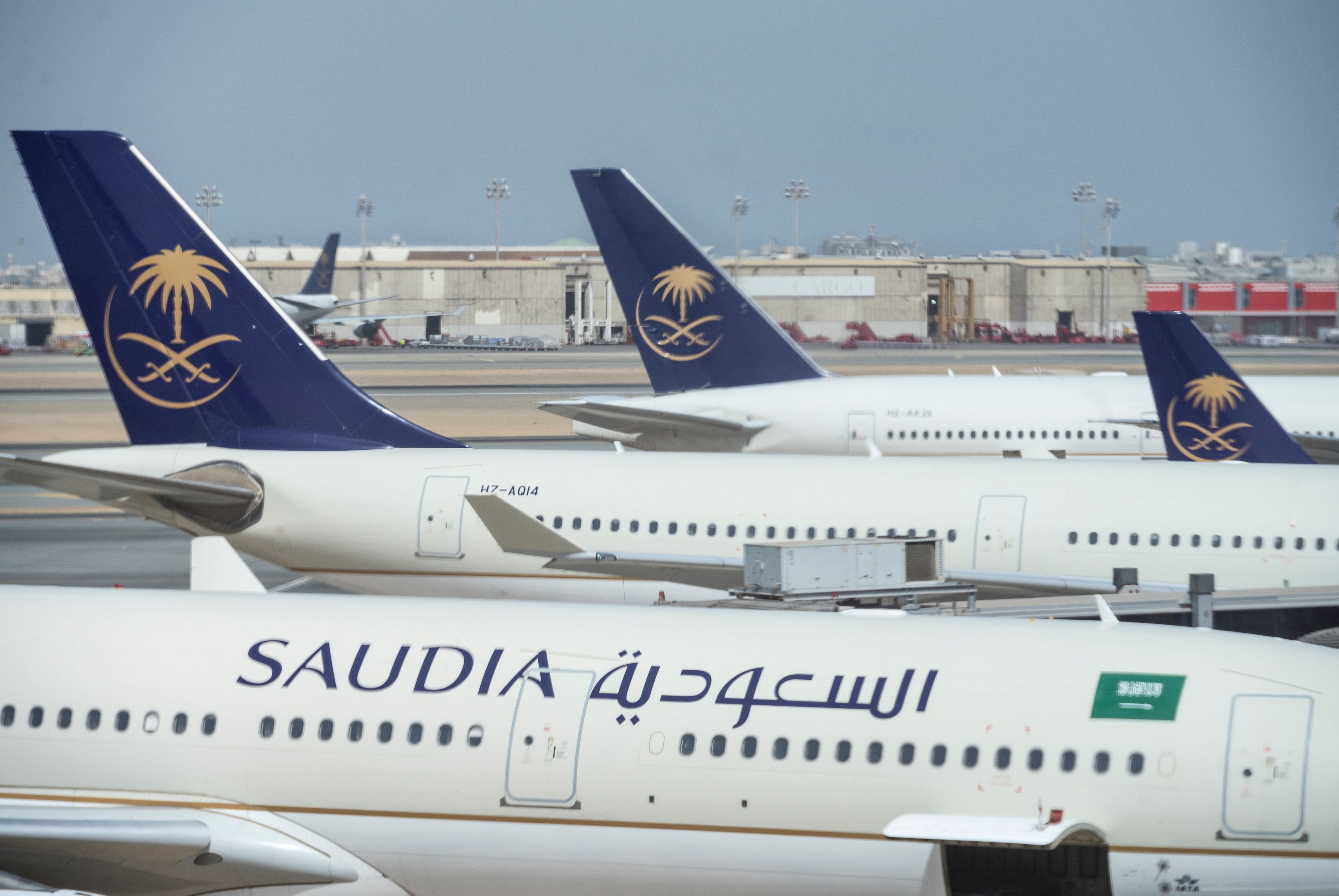 Saudia aircraft parked at Jeddah Airport 