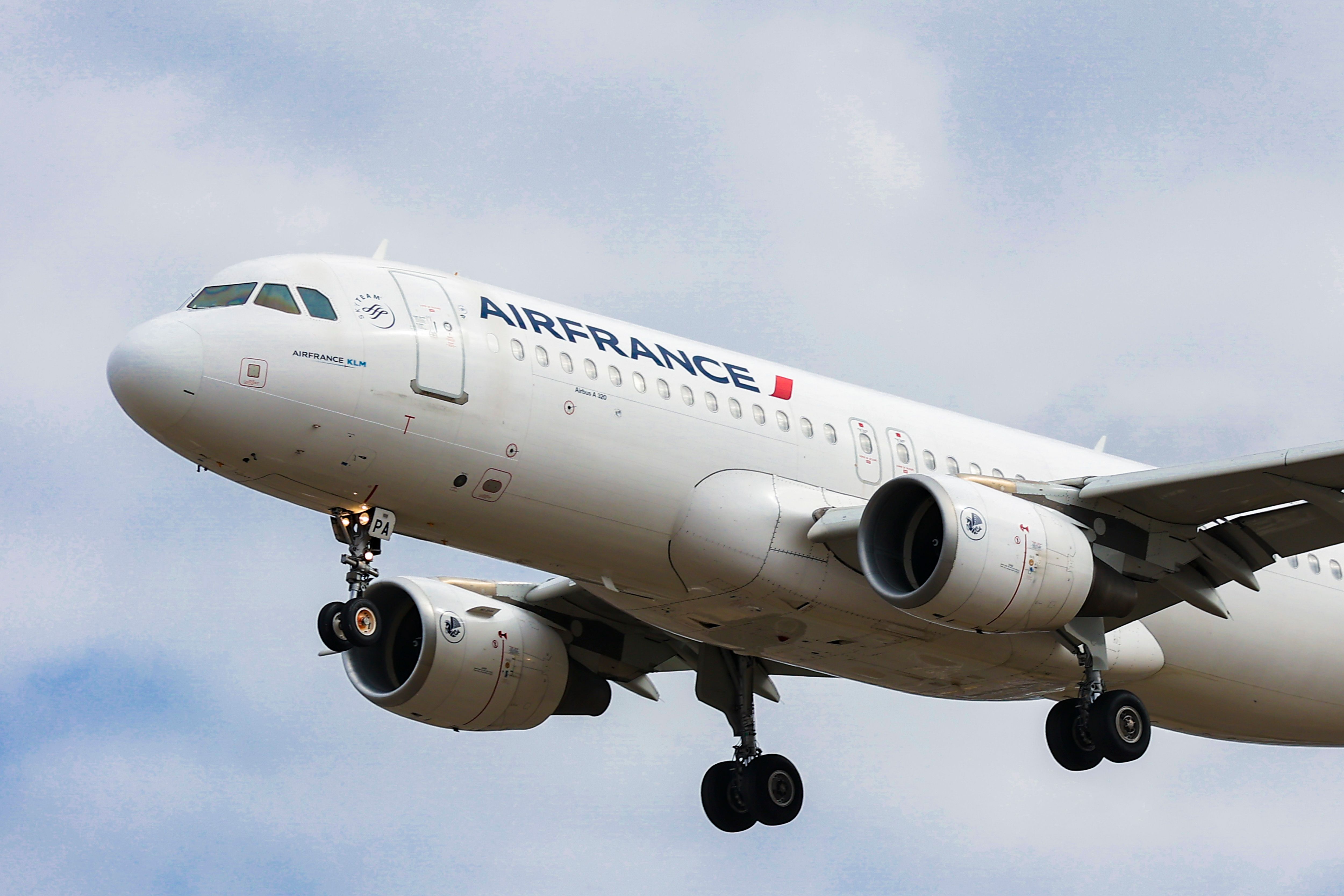 Air France Airbus A320 commercial aircraft as seen landing in London Heathrow Airport.